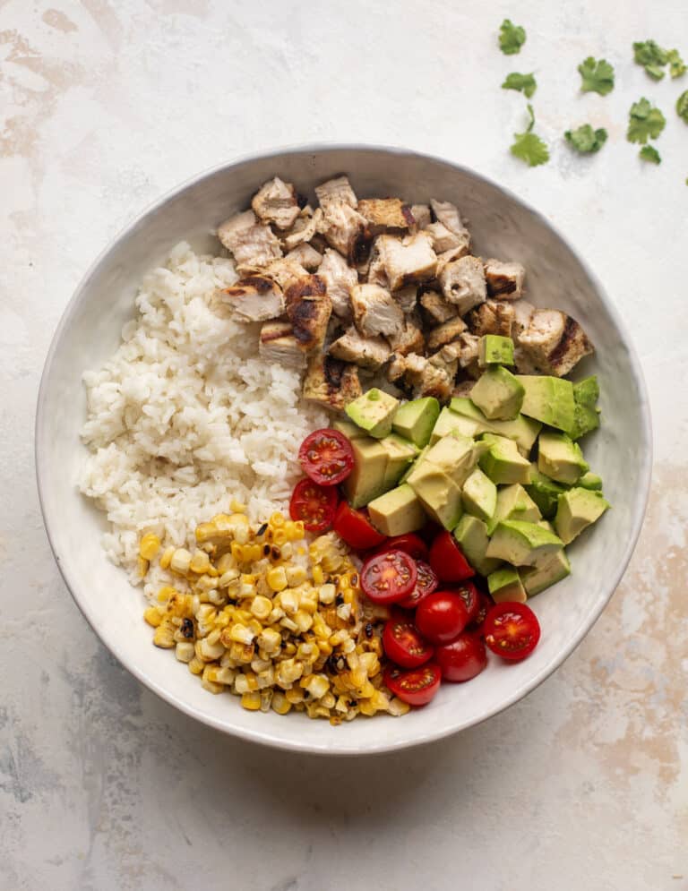 Grilled Chicken Rice Bowls with Cilantro Lime Dressing