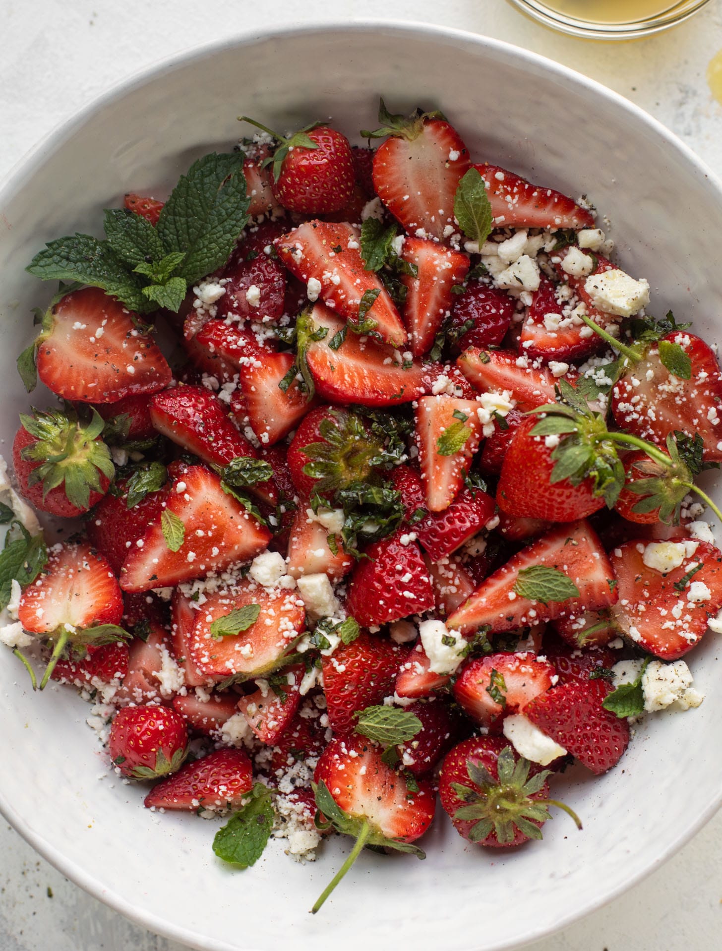 strawberry feta salad with black pepper and mint