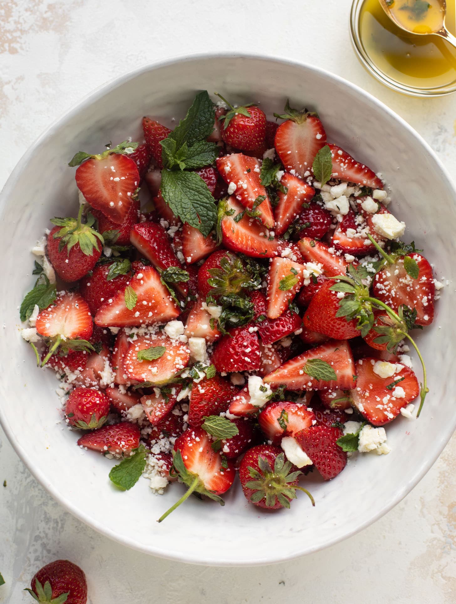 strawberry feta salad with black pepper and mint