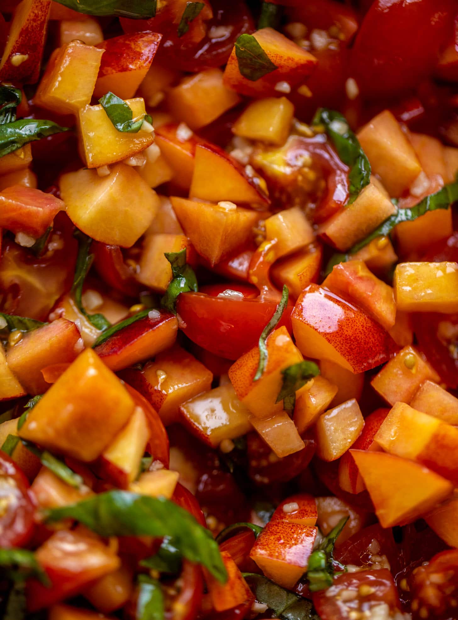 tomatoes, peaches and basil