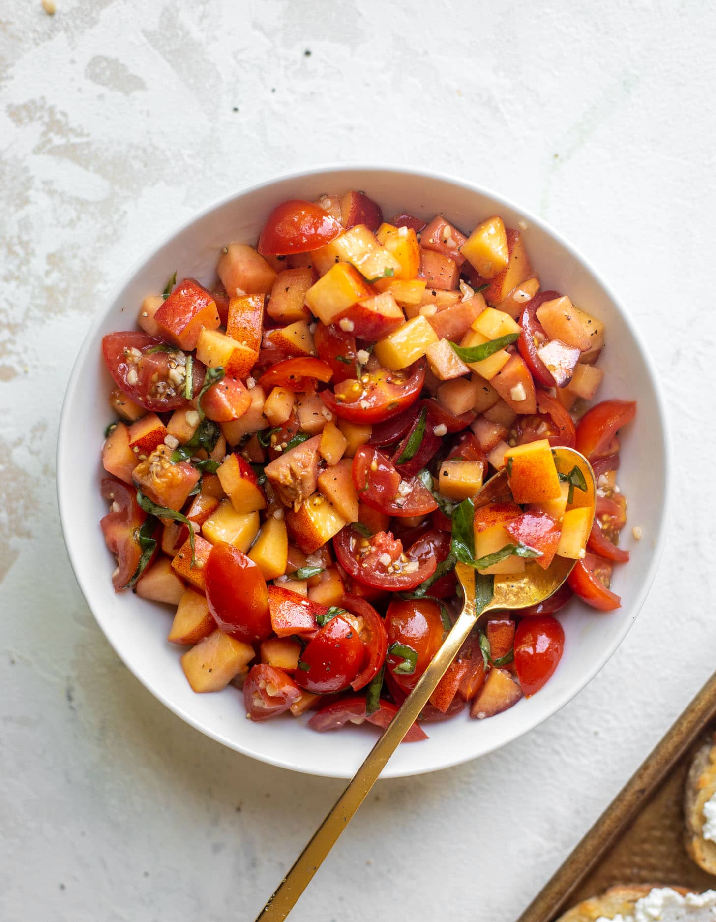 tomatoes, peaches and basil