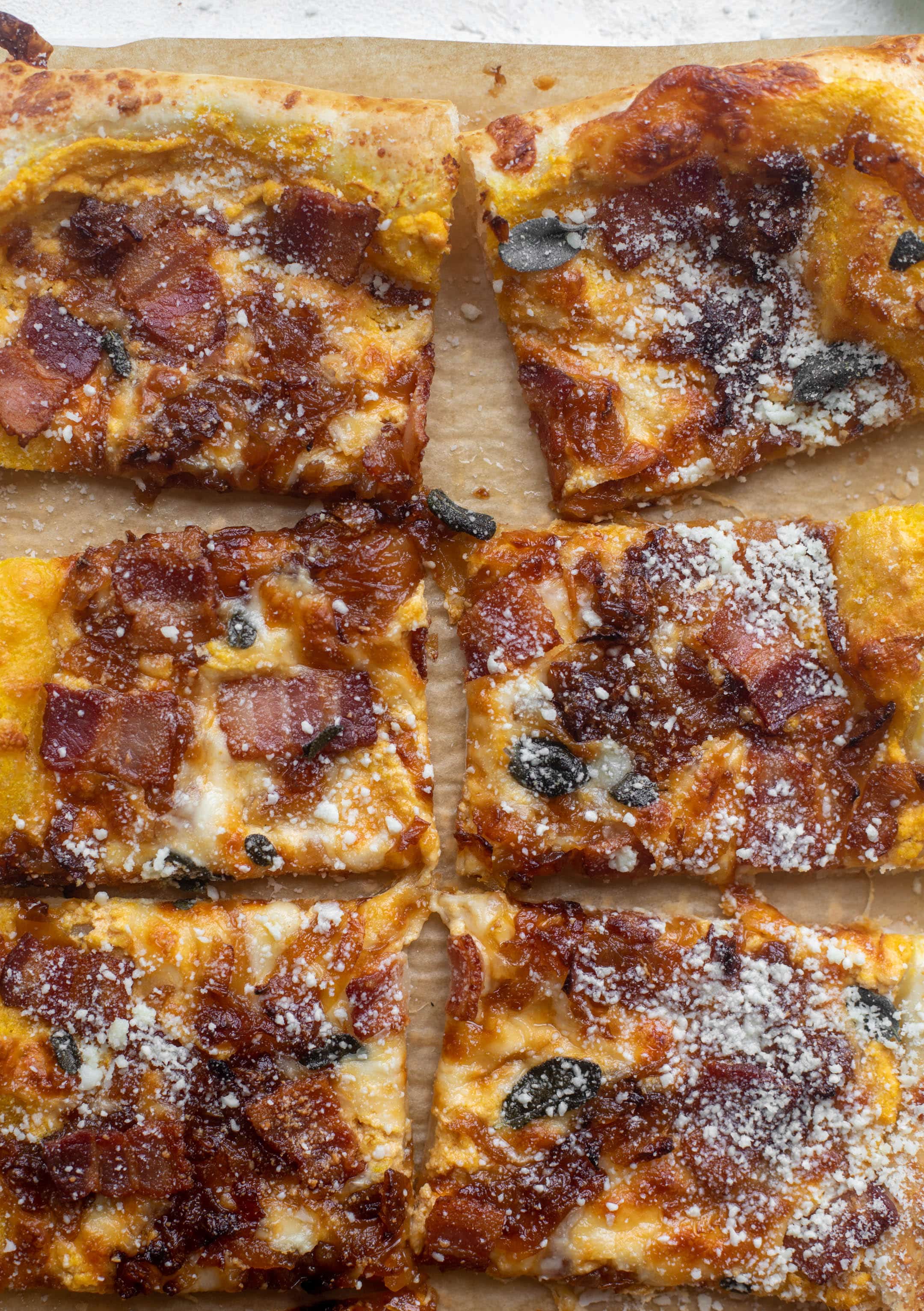 Savory Bacon, Sage & Pumpkin Puff Pastry Pizza.