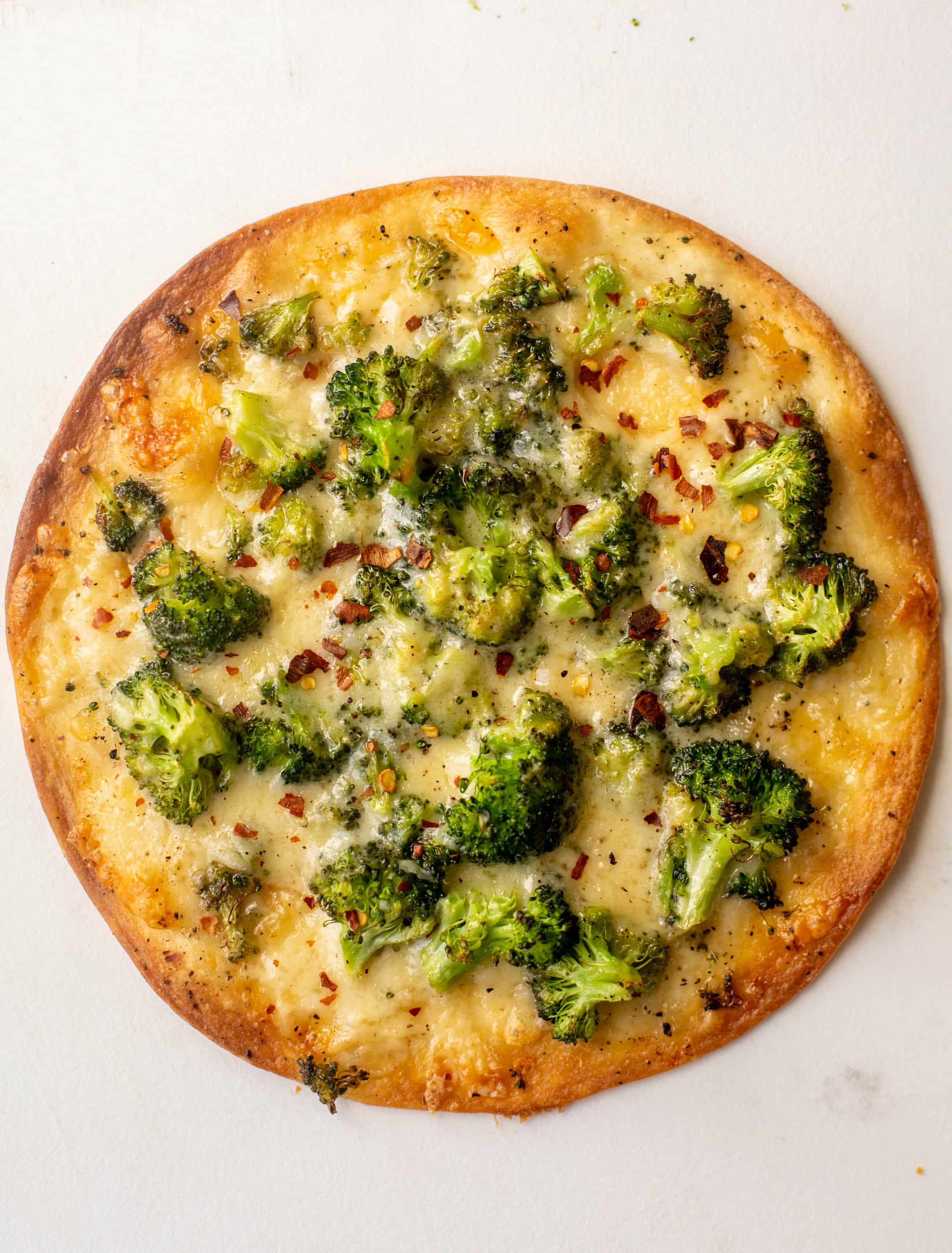 crispy broccoli cheese tortilla pizzas