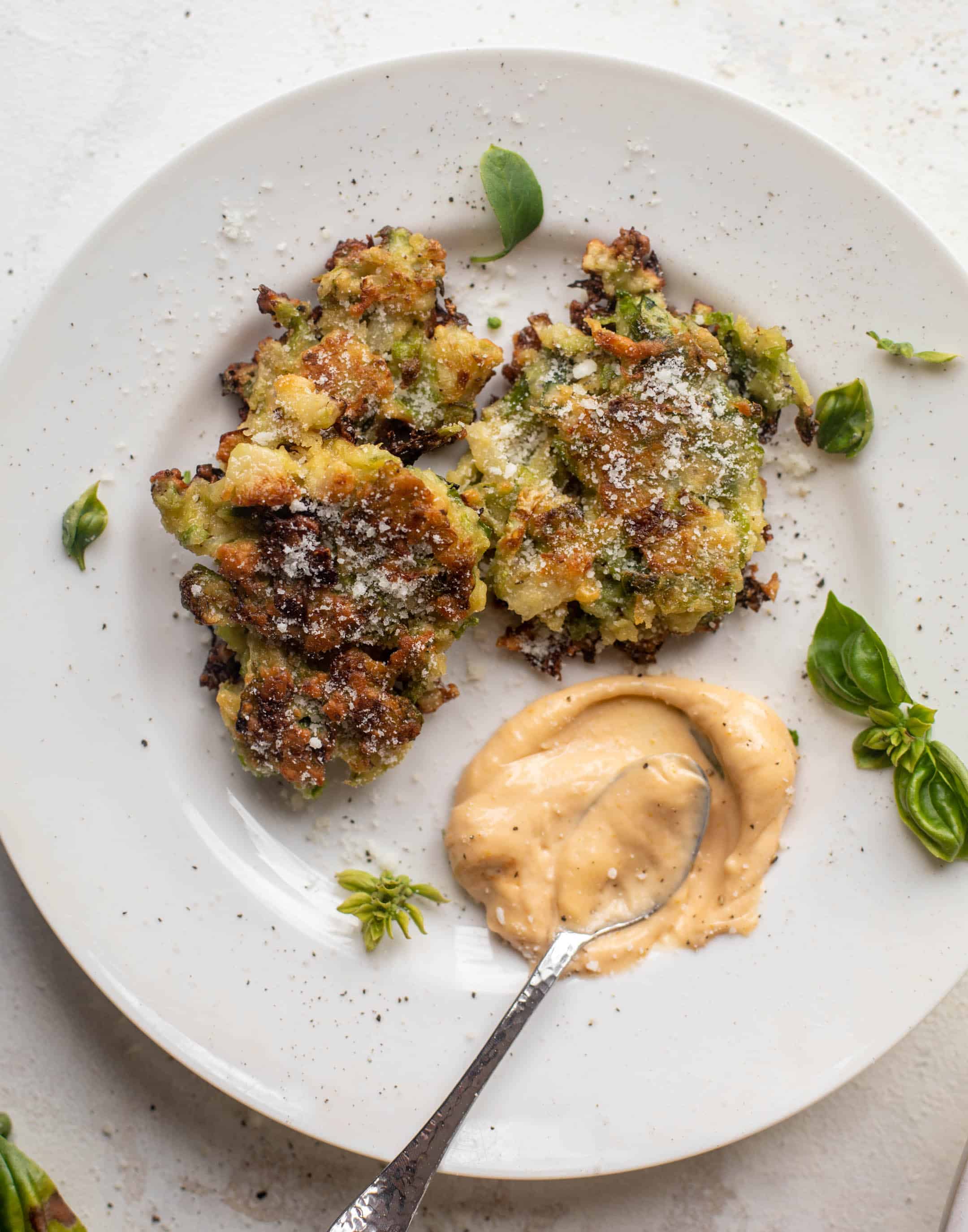 brussels sprouts fritters with tomato basil dipping sauce