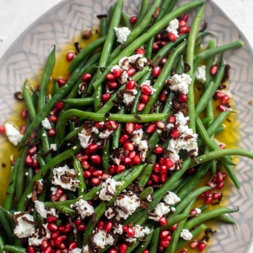 Maple Mustard Green Beans with Pomegranate and Goat Cheese