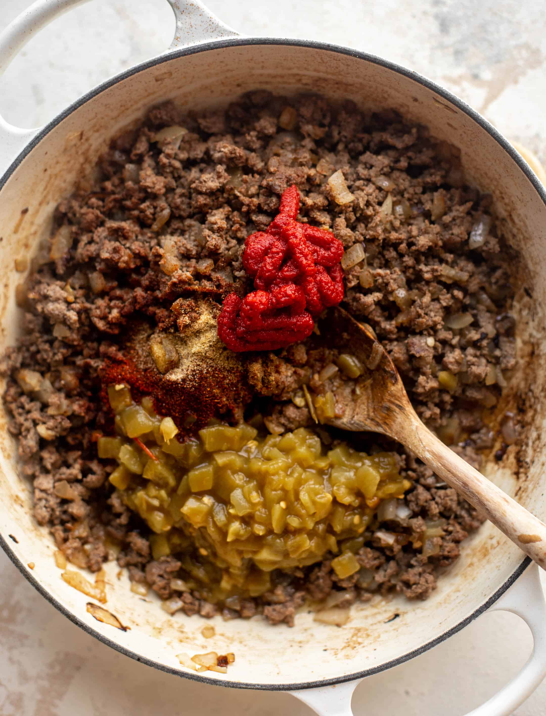 spiced ground beef in a pot