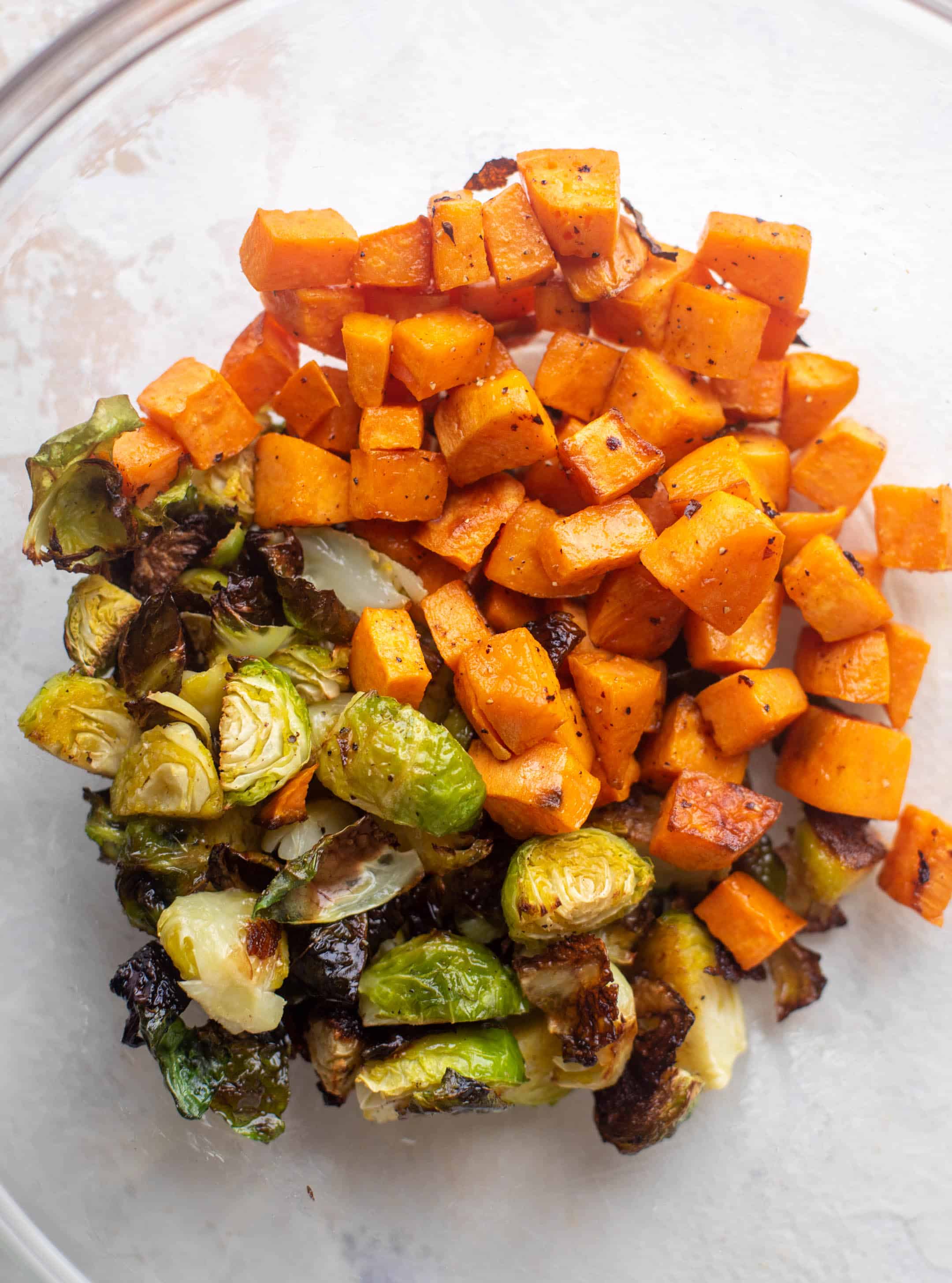 roasted brussels and sweet potatoes