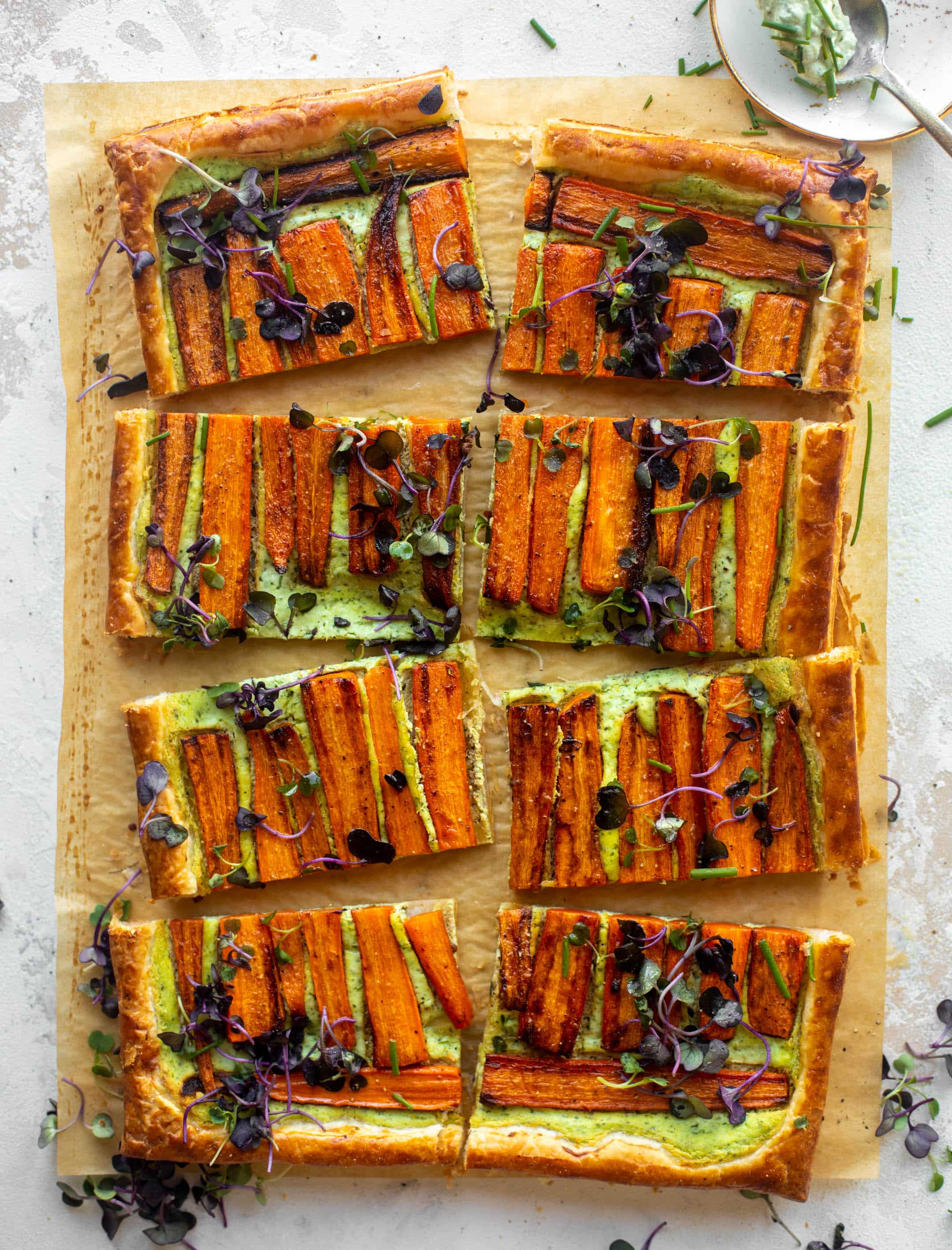 carrot tart with green goddess ricotta