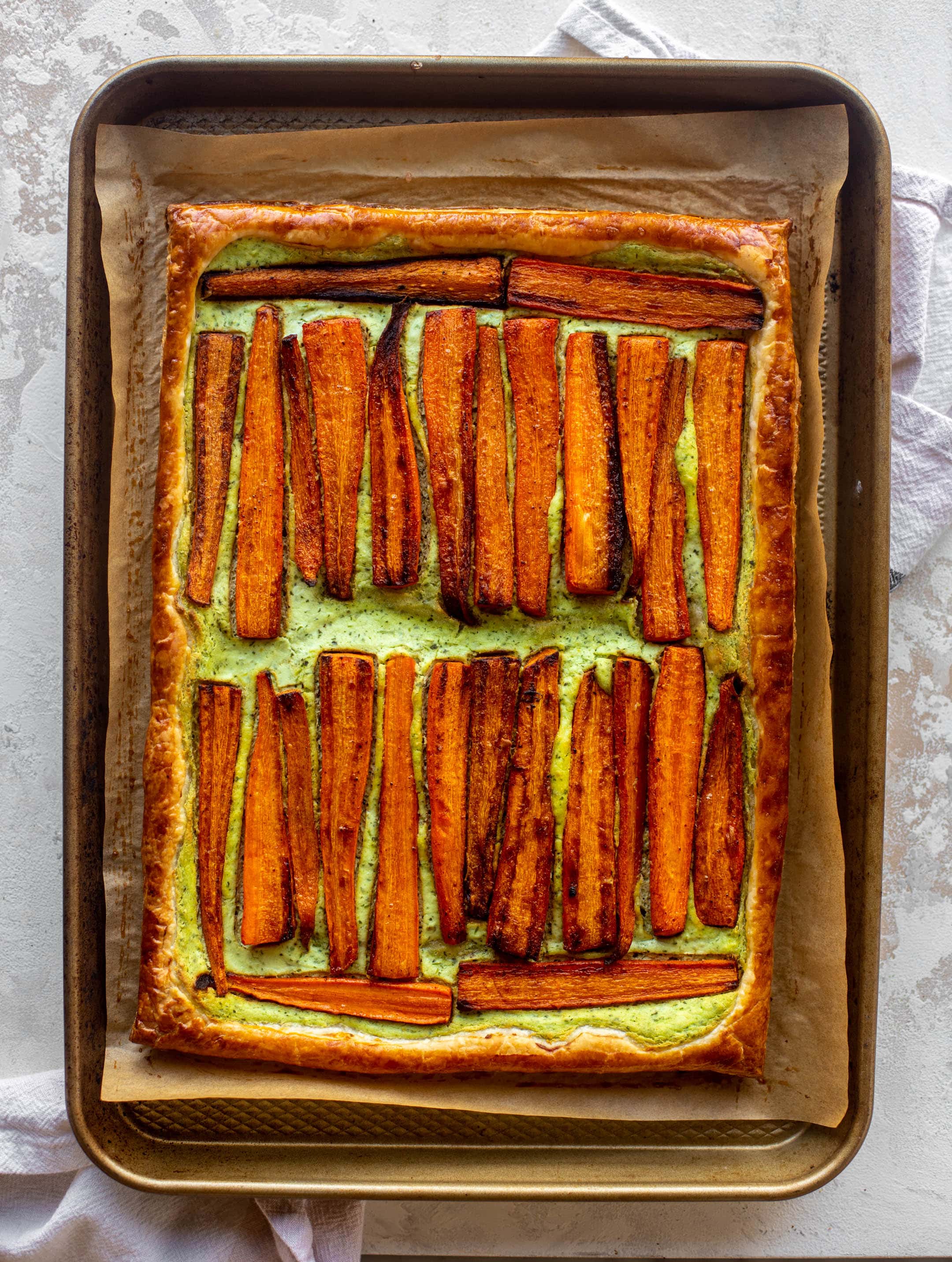 carrot tart with green goddess ricotta