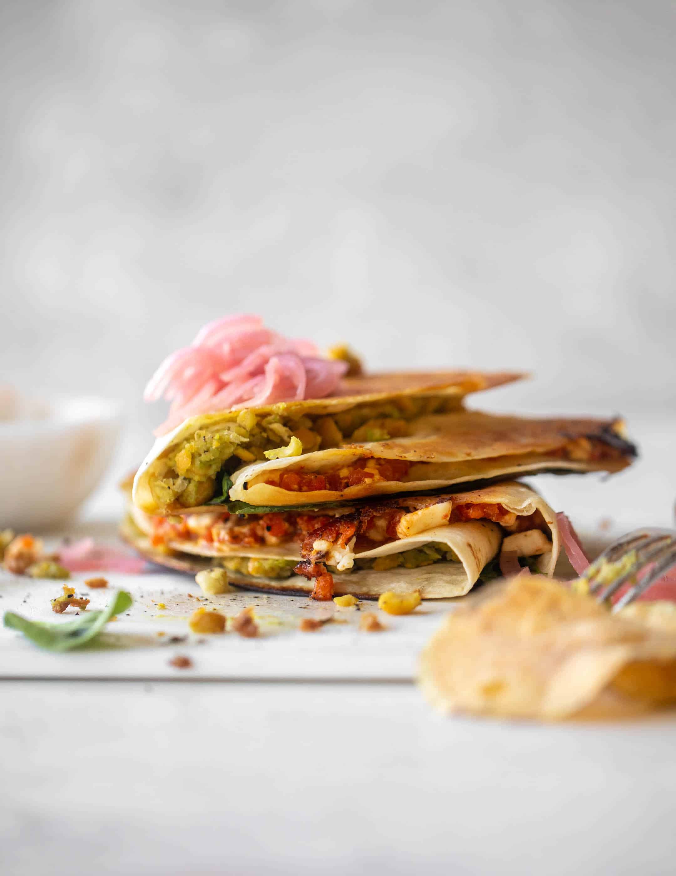 smashed chickpea tortilla wrap