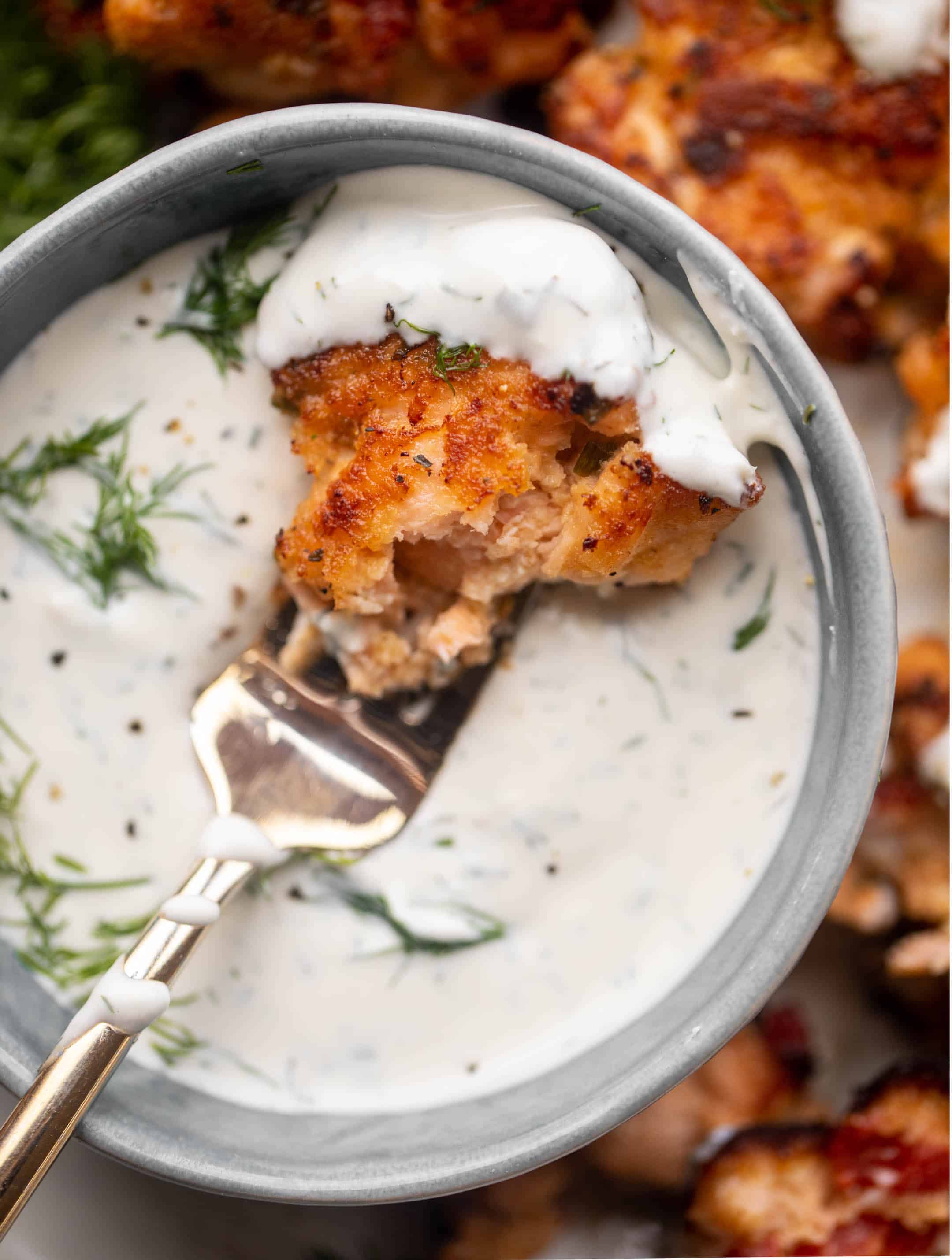 salmon fritters with dill sauce