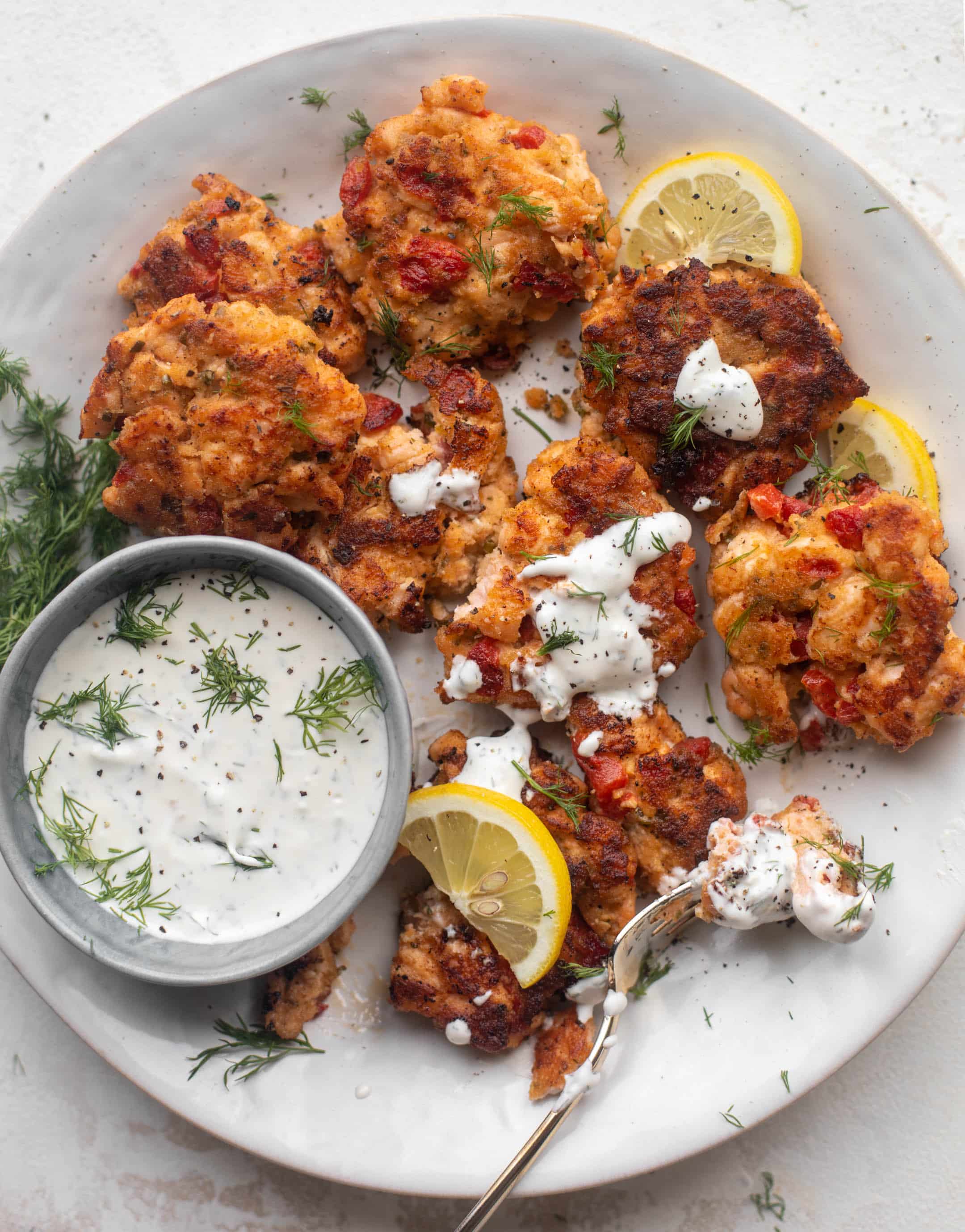 salmon fritters with dill sauce