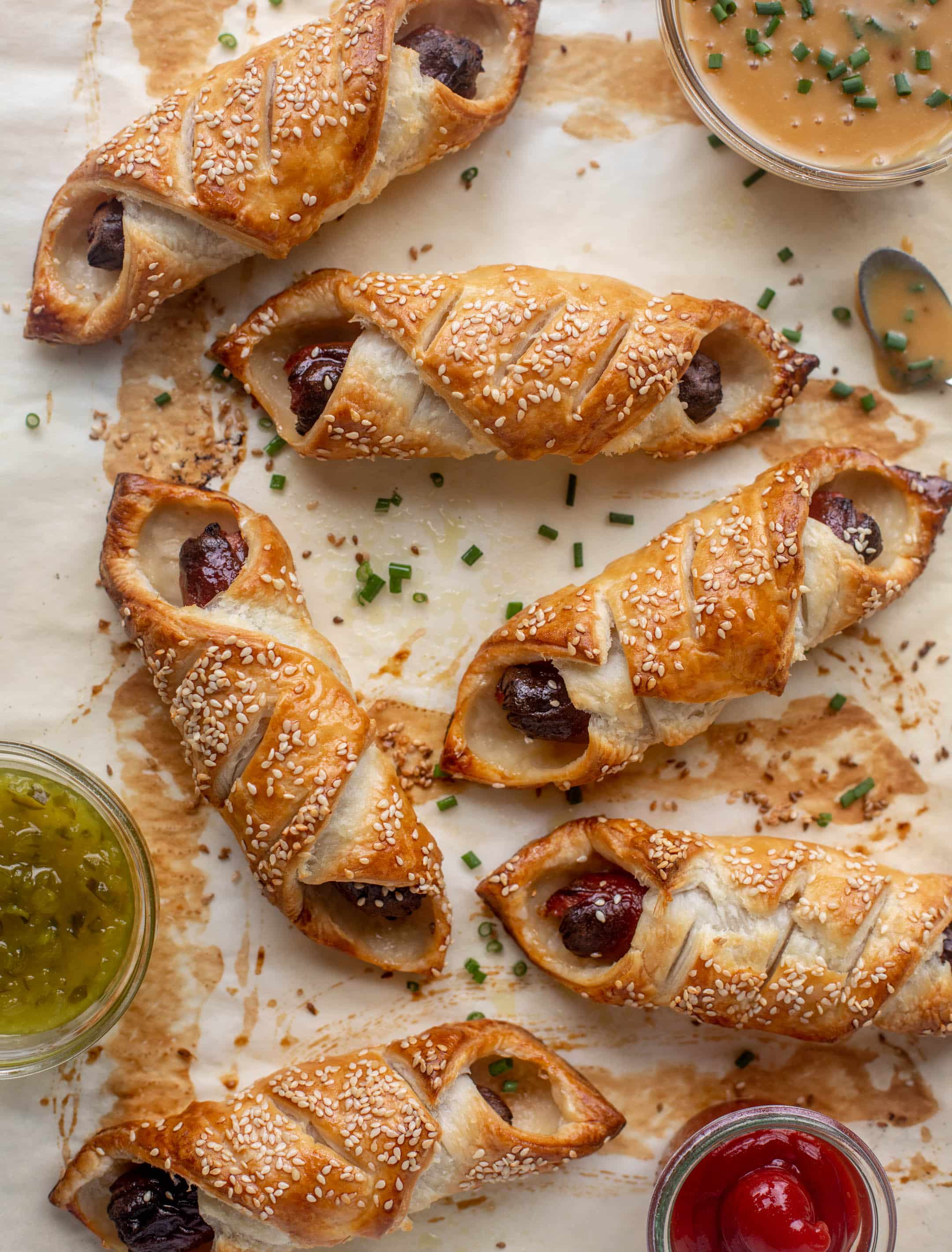 puff pastry hot dogs with hot honey mustard