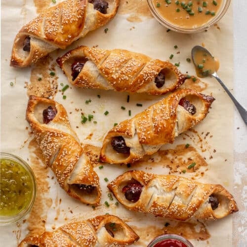 Puff Pastry Hot Dogs with Hot Honey Mustard