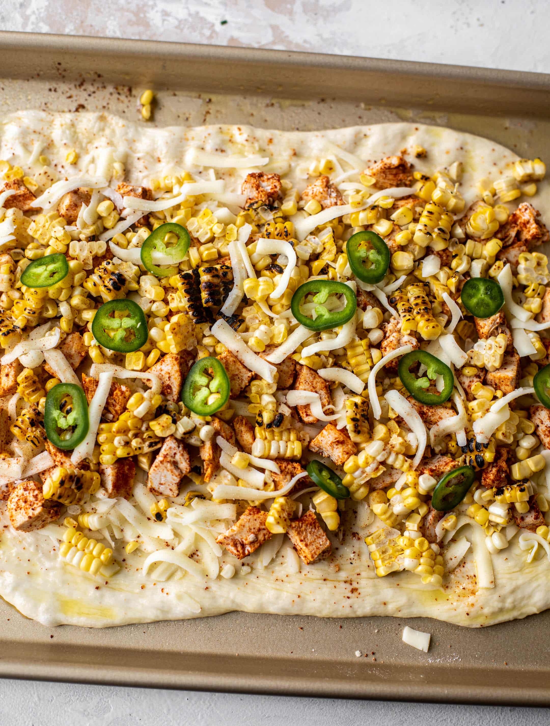 street corn pizza with chili lime chicken
