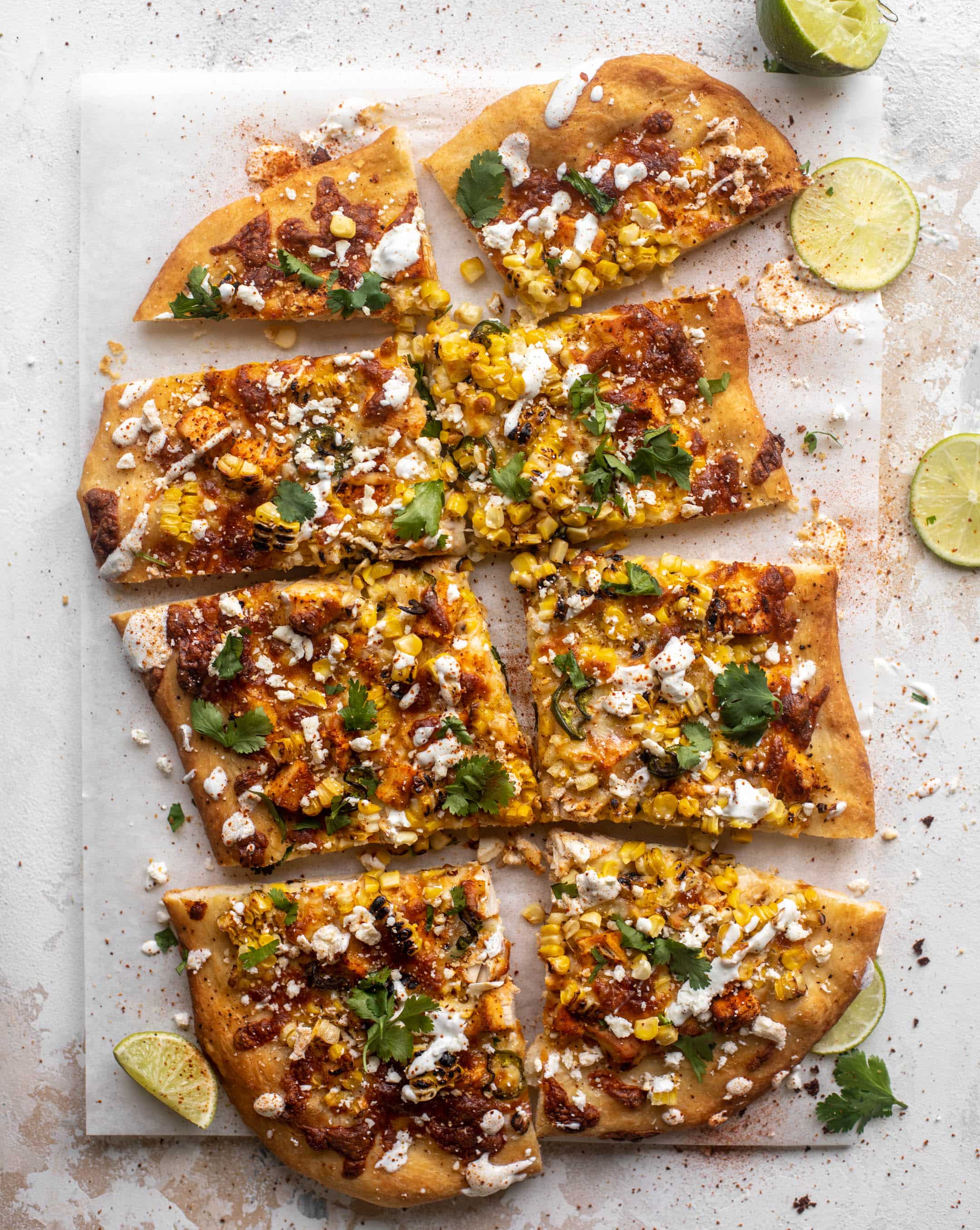 street corn pizza with chili lime chicken
