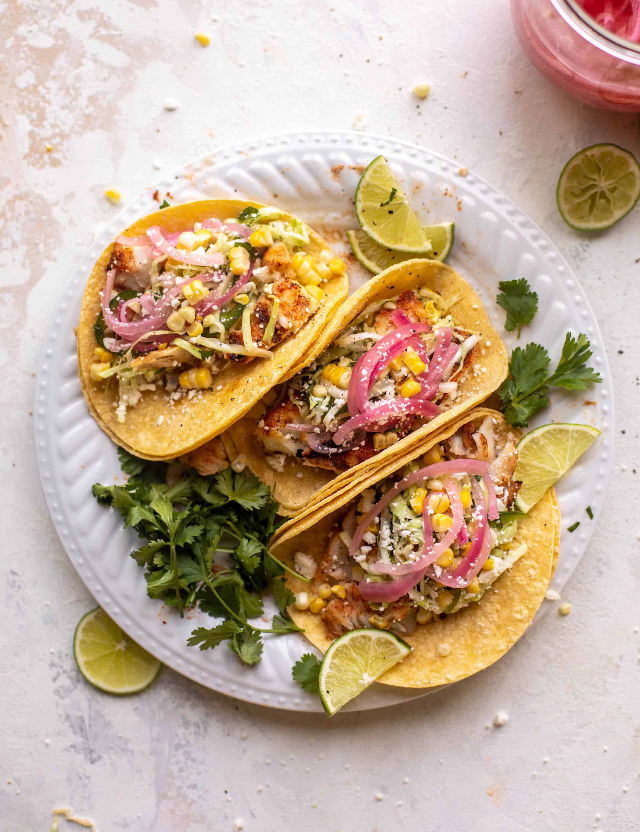 Grilled Fish Tacos with Jalapeño Corn Slaw