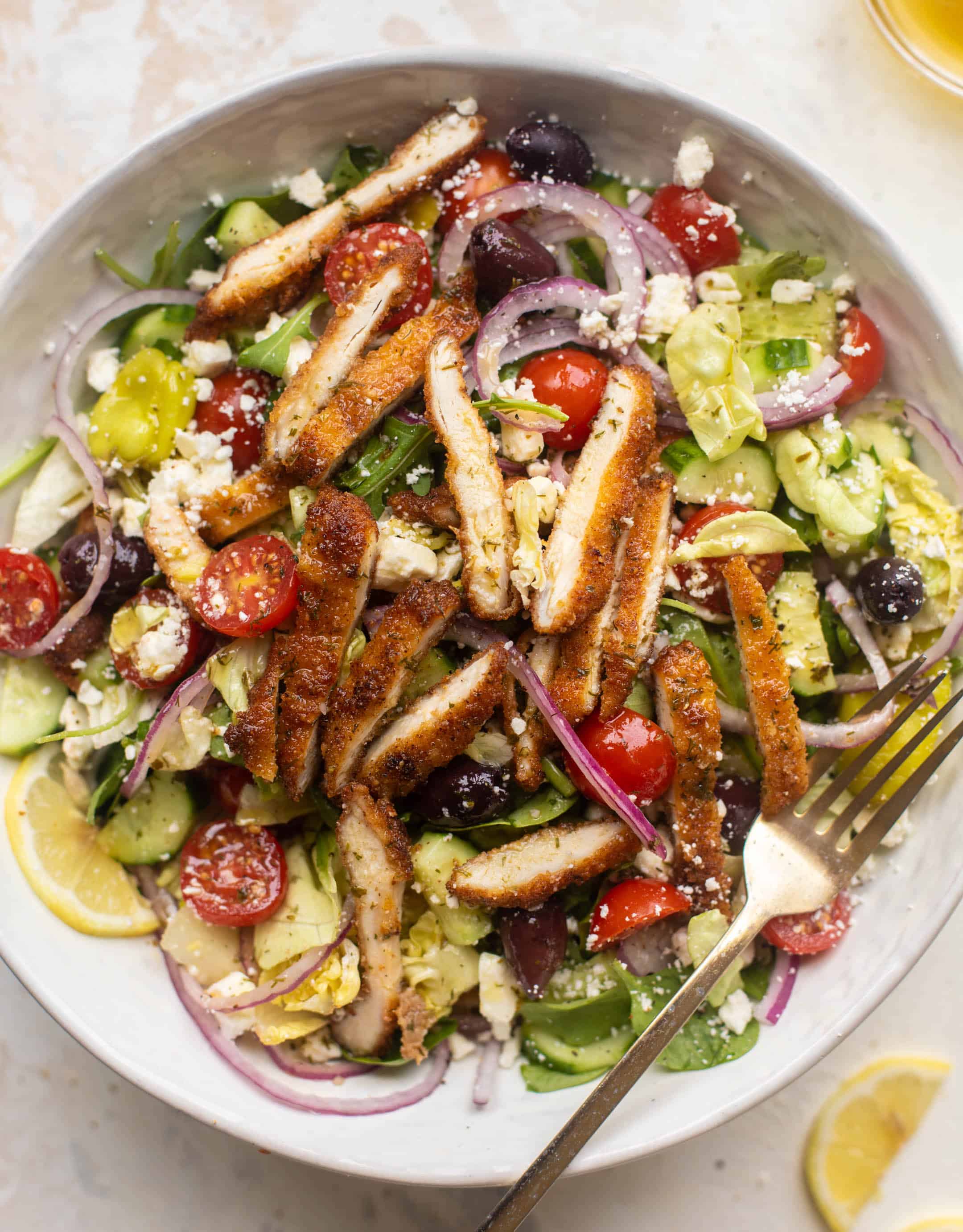 crispy chicken mediterranean salad