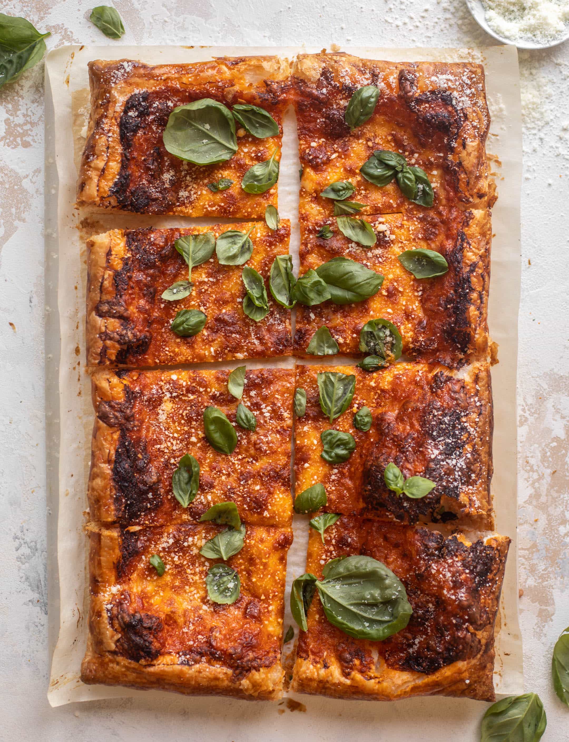 Vodka sauce puff pastry pizza