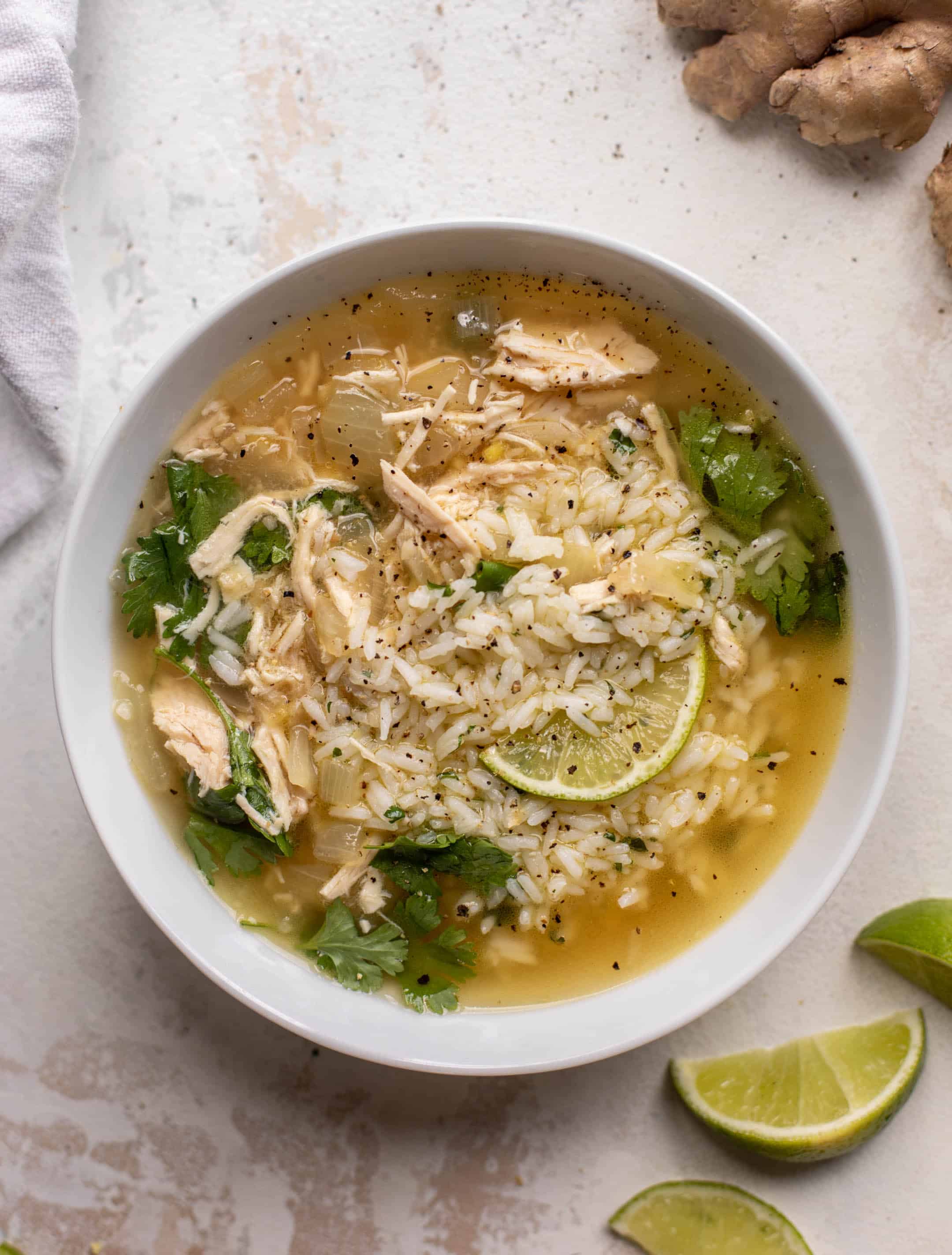 ginger lime chicken soup with cilantro rice