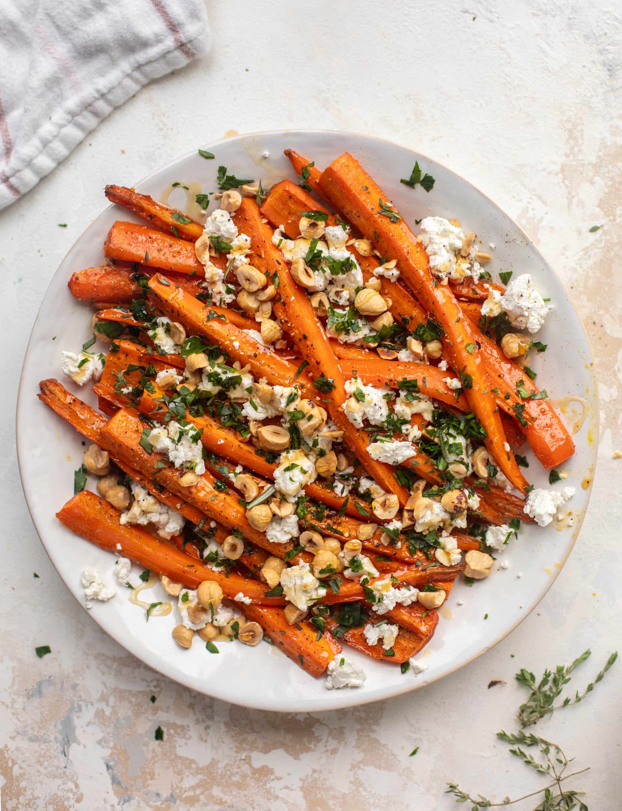 Maple Roasted Carrots with Hazelnuts & Goat Cheese.