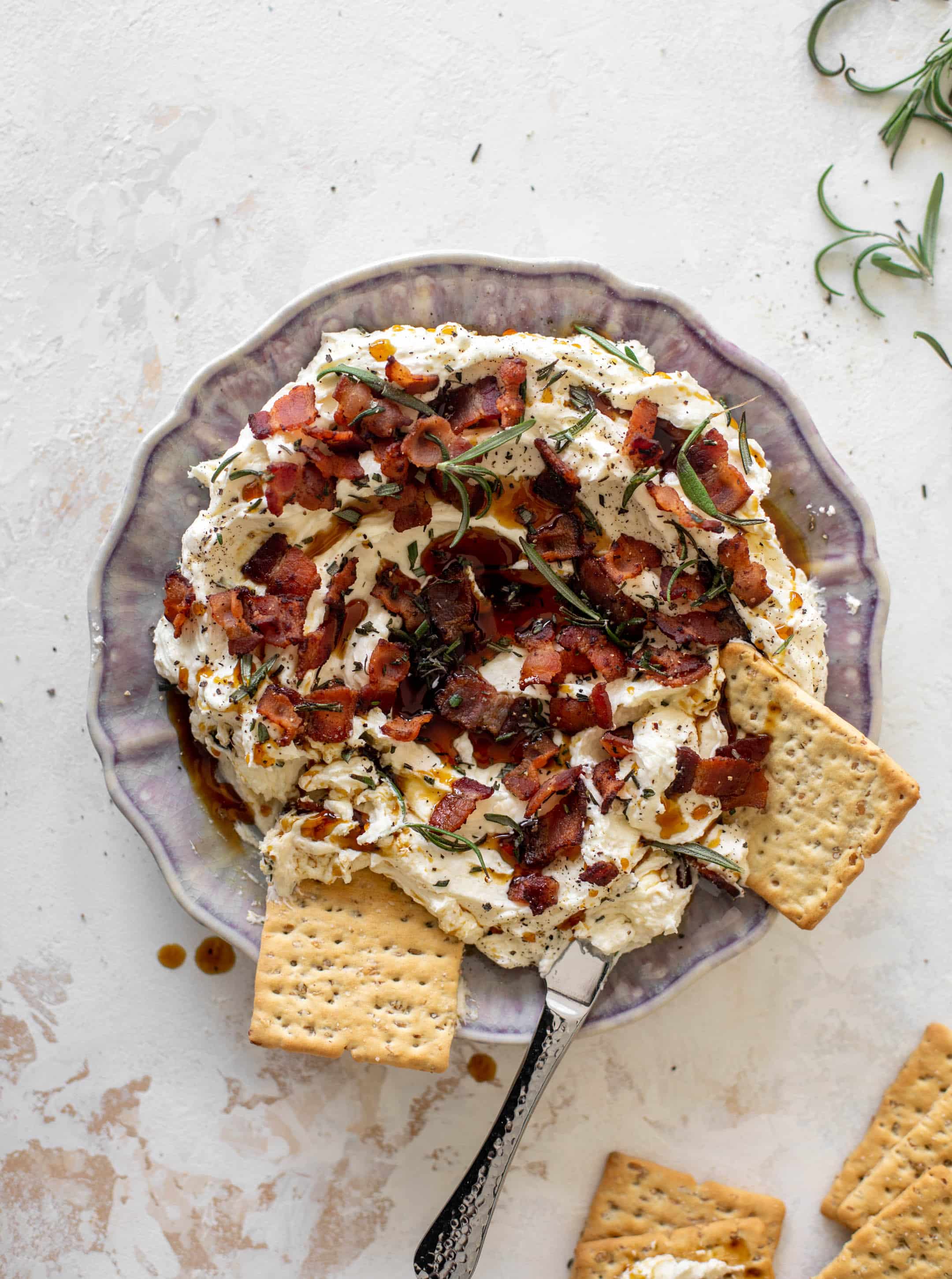 whipped brie cheese with rosemary bacon