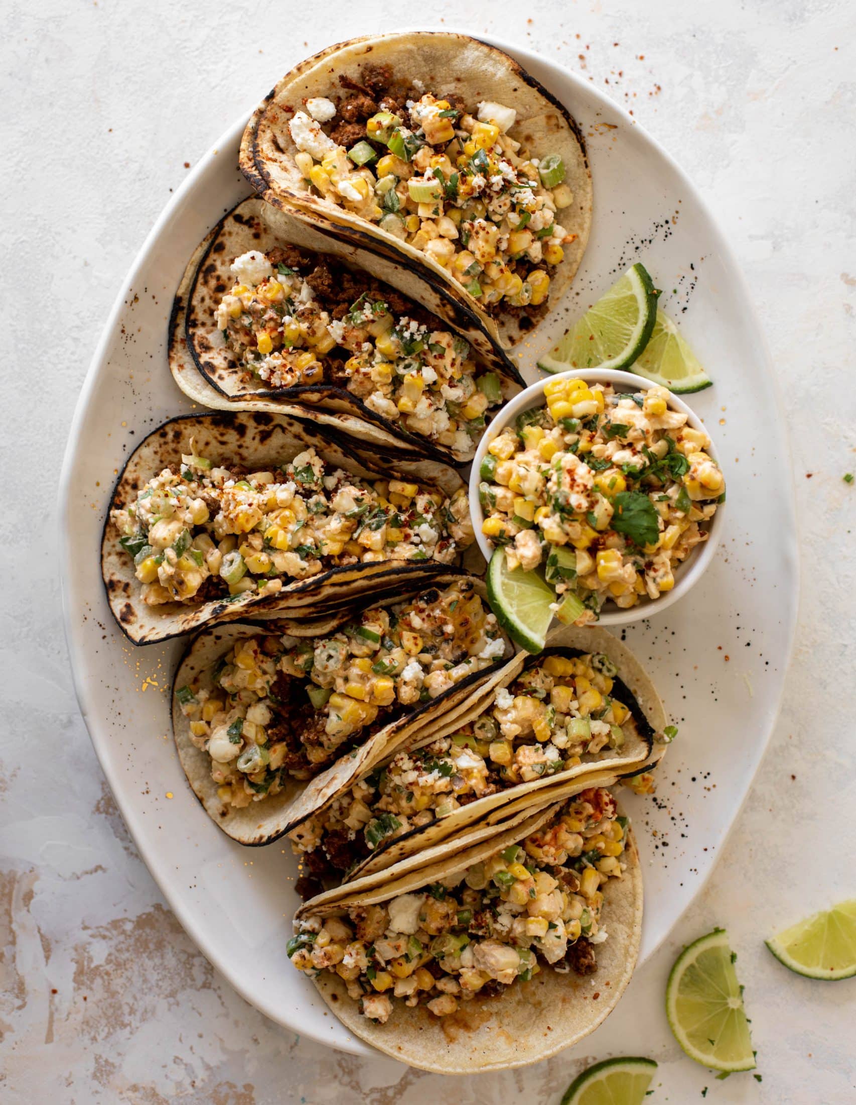 creamy street corn beef tacos