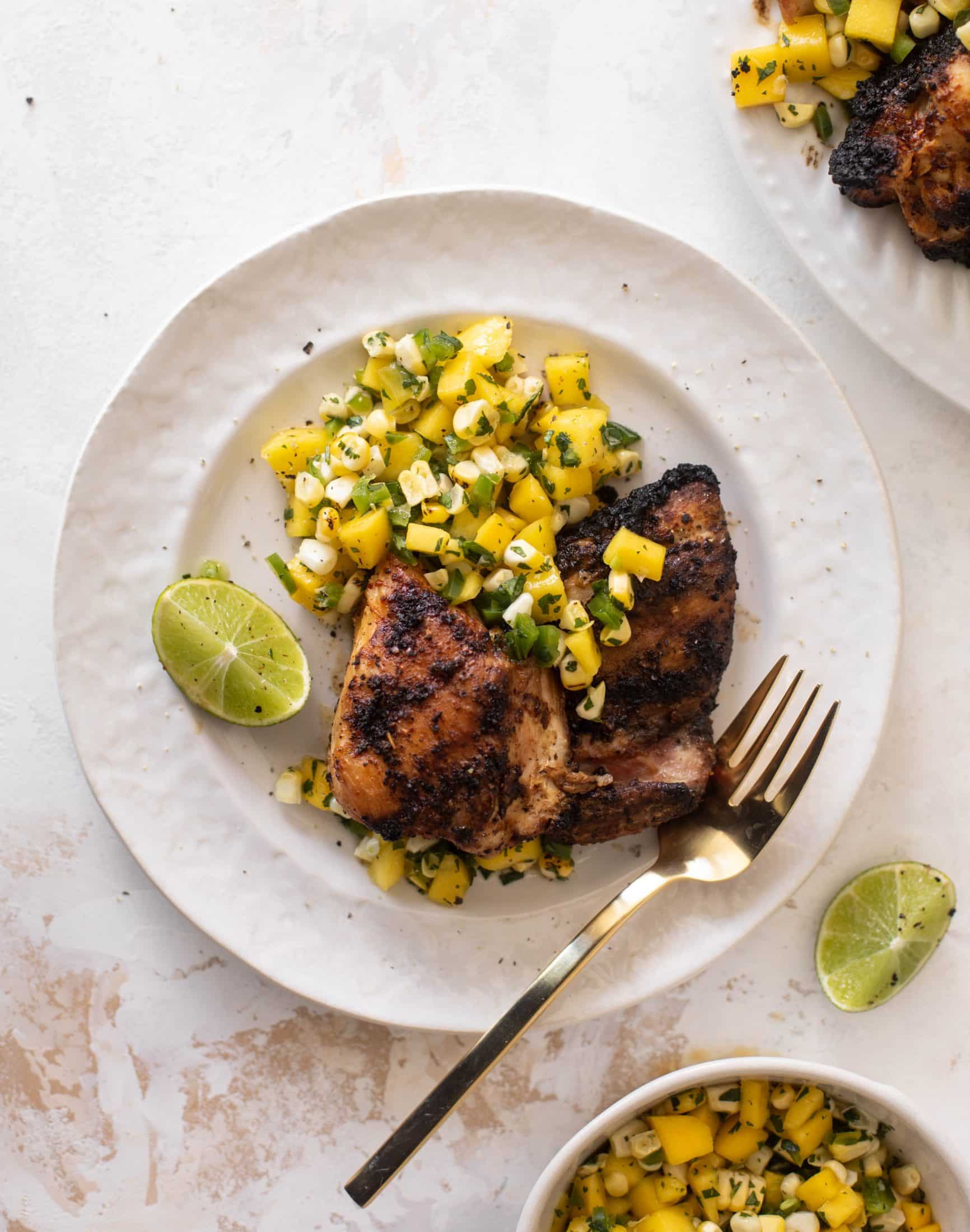chili lime chicken thighs with mango corn salsa