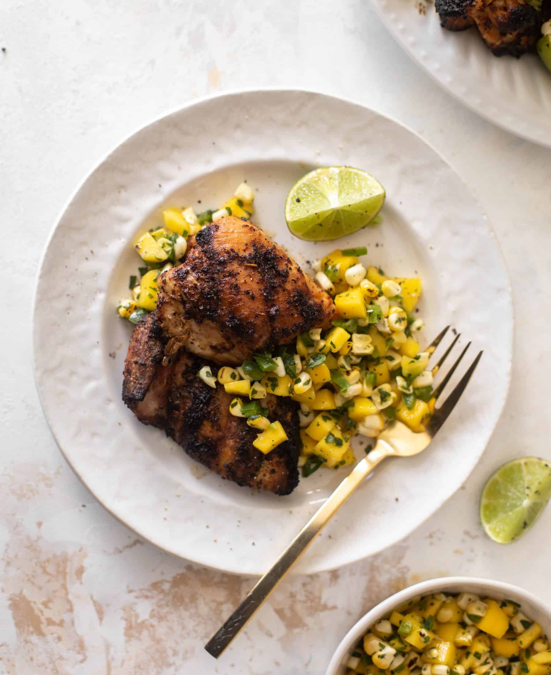 chili lime chicken thighs with mango corn salsa