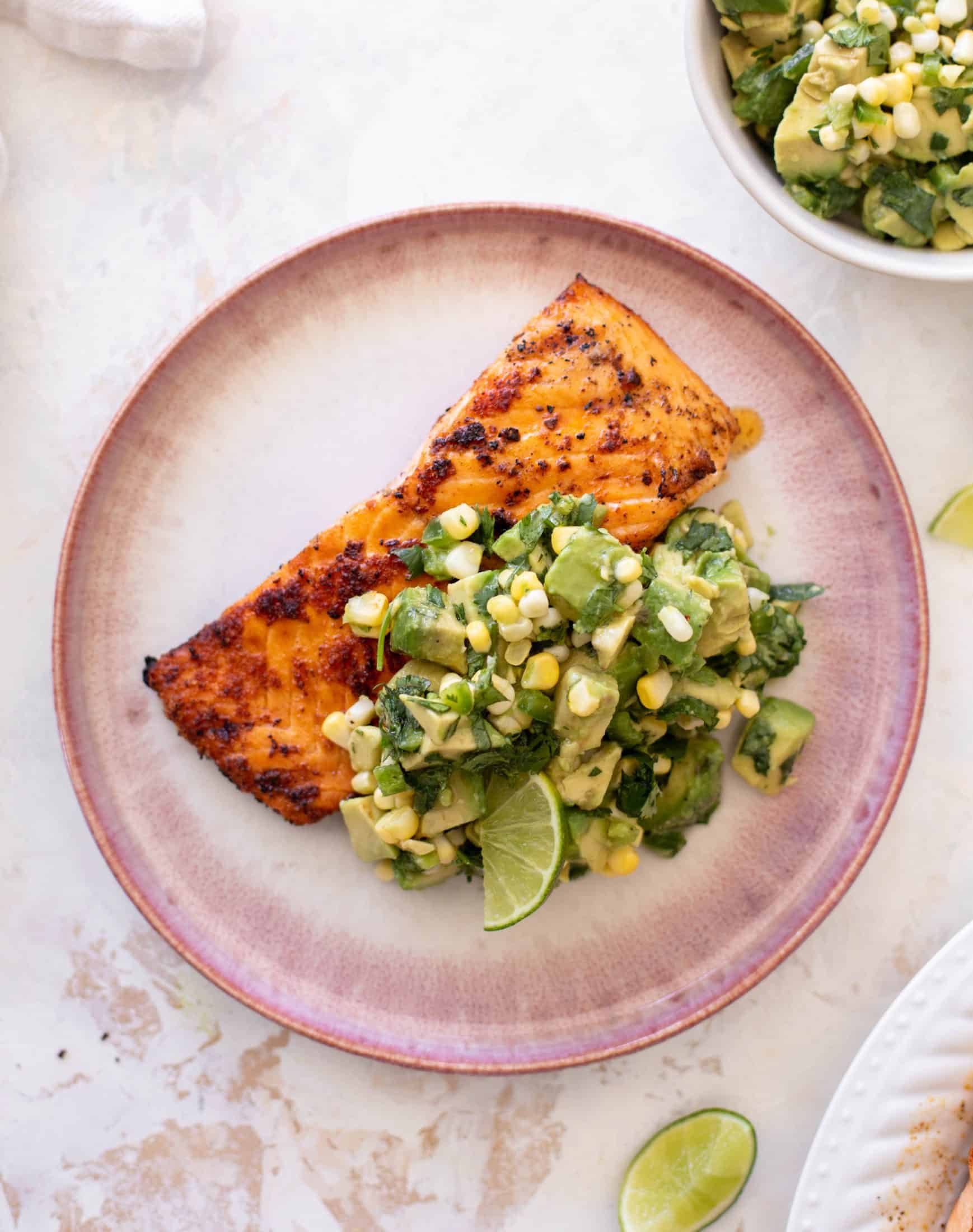 grilled salmon with avocado corn salsa