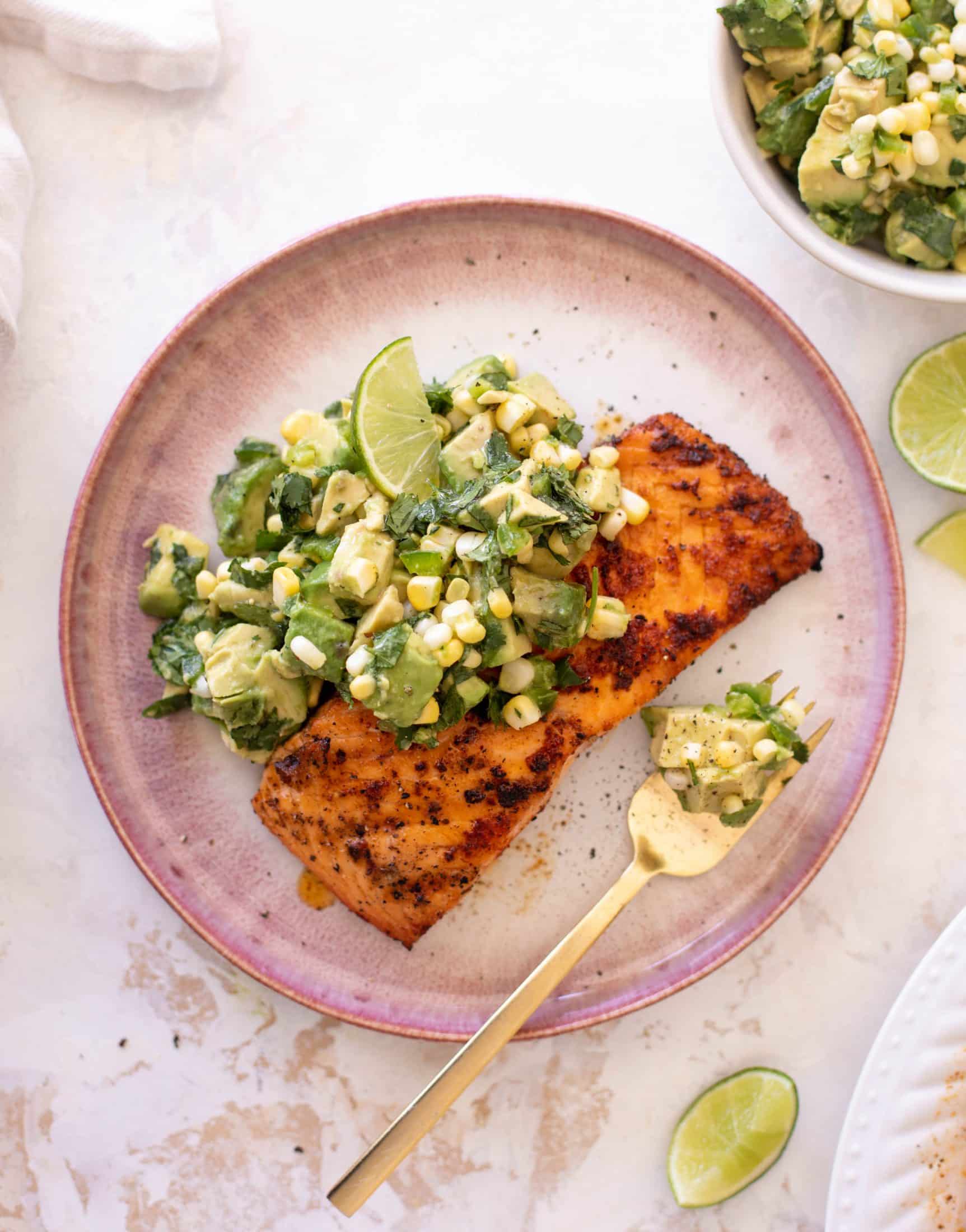 grilled salmon with avocado corn salsa