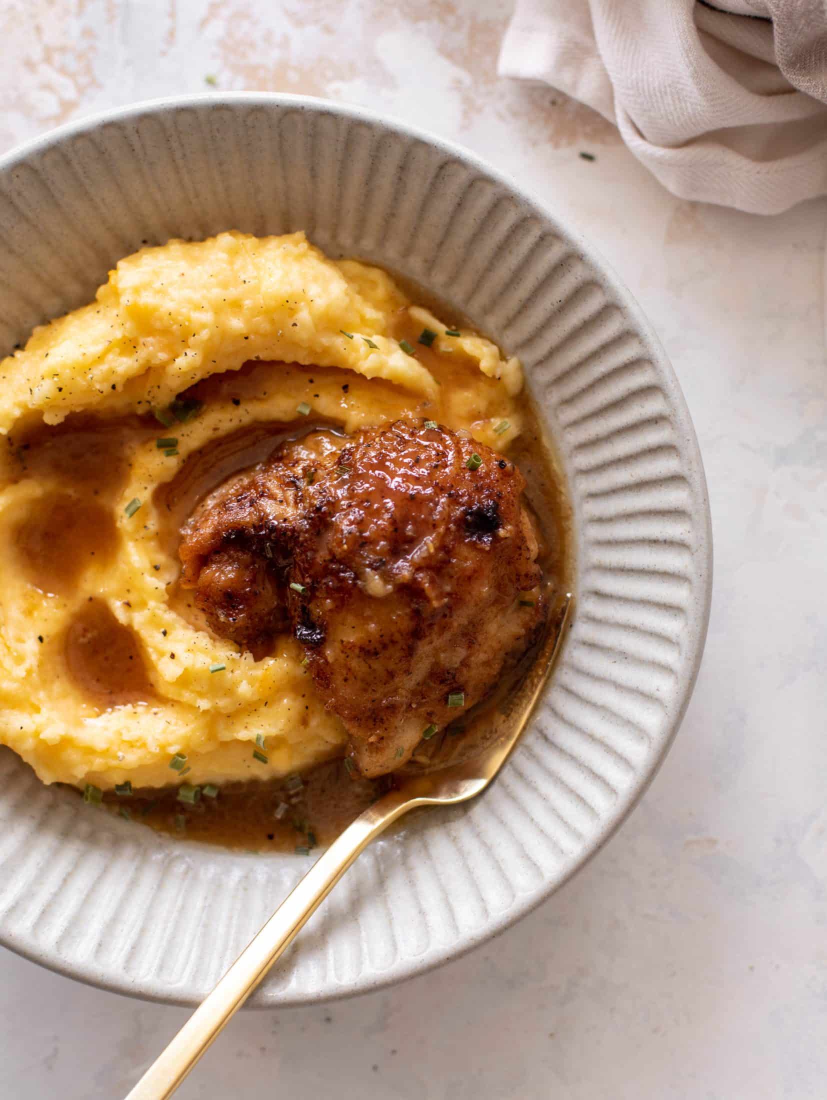 sticky cider chicken with cheddar mashed potatoes