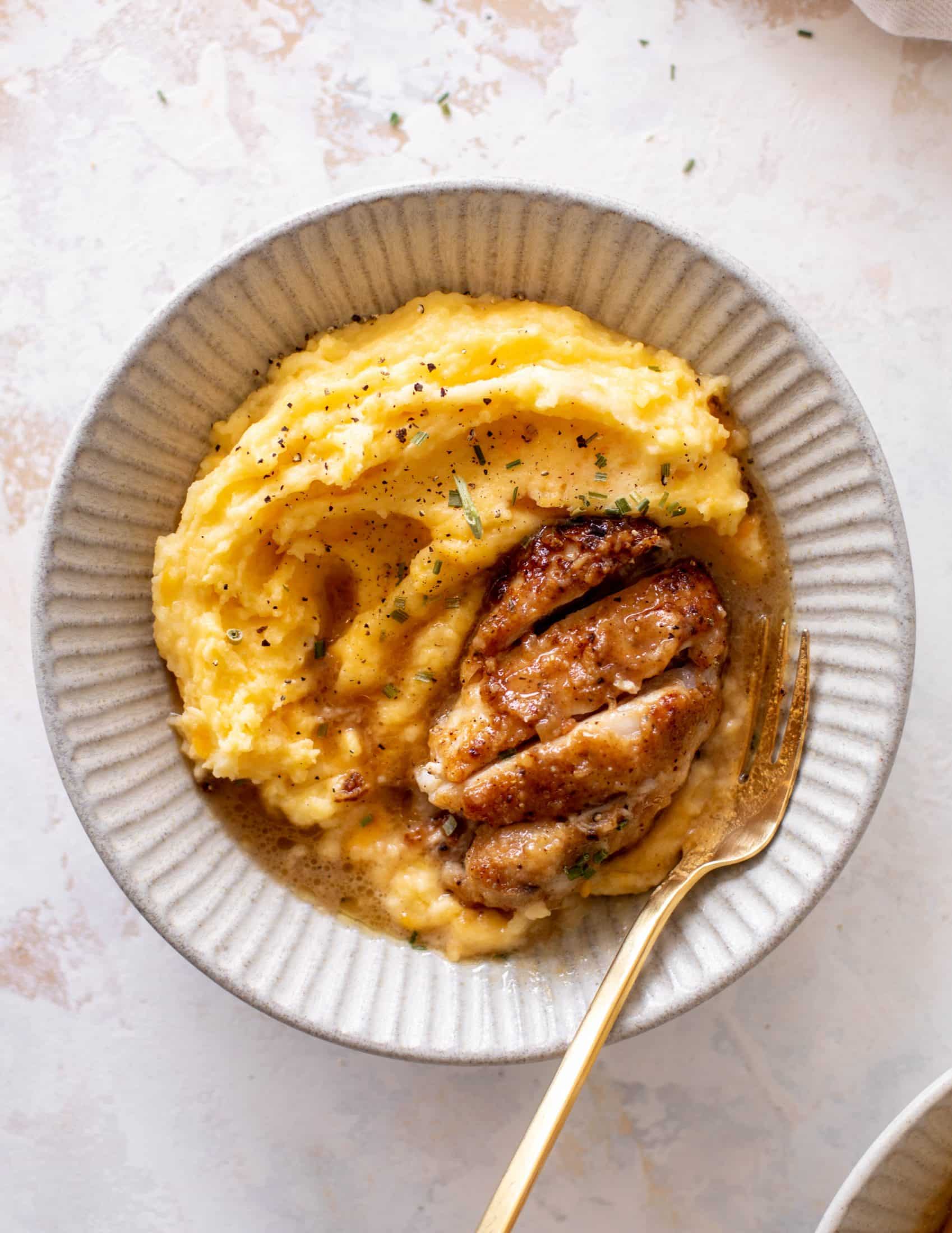 sticky cider chicken with cheddar mashed potatoes