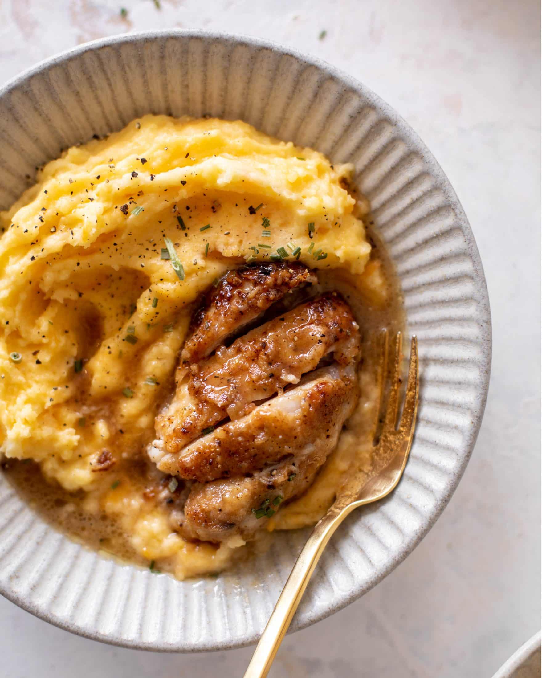 sticky cider chicken with cheddar mashed potatoes
