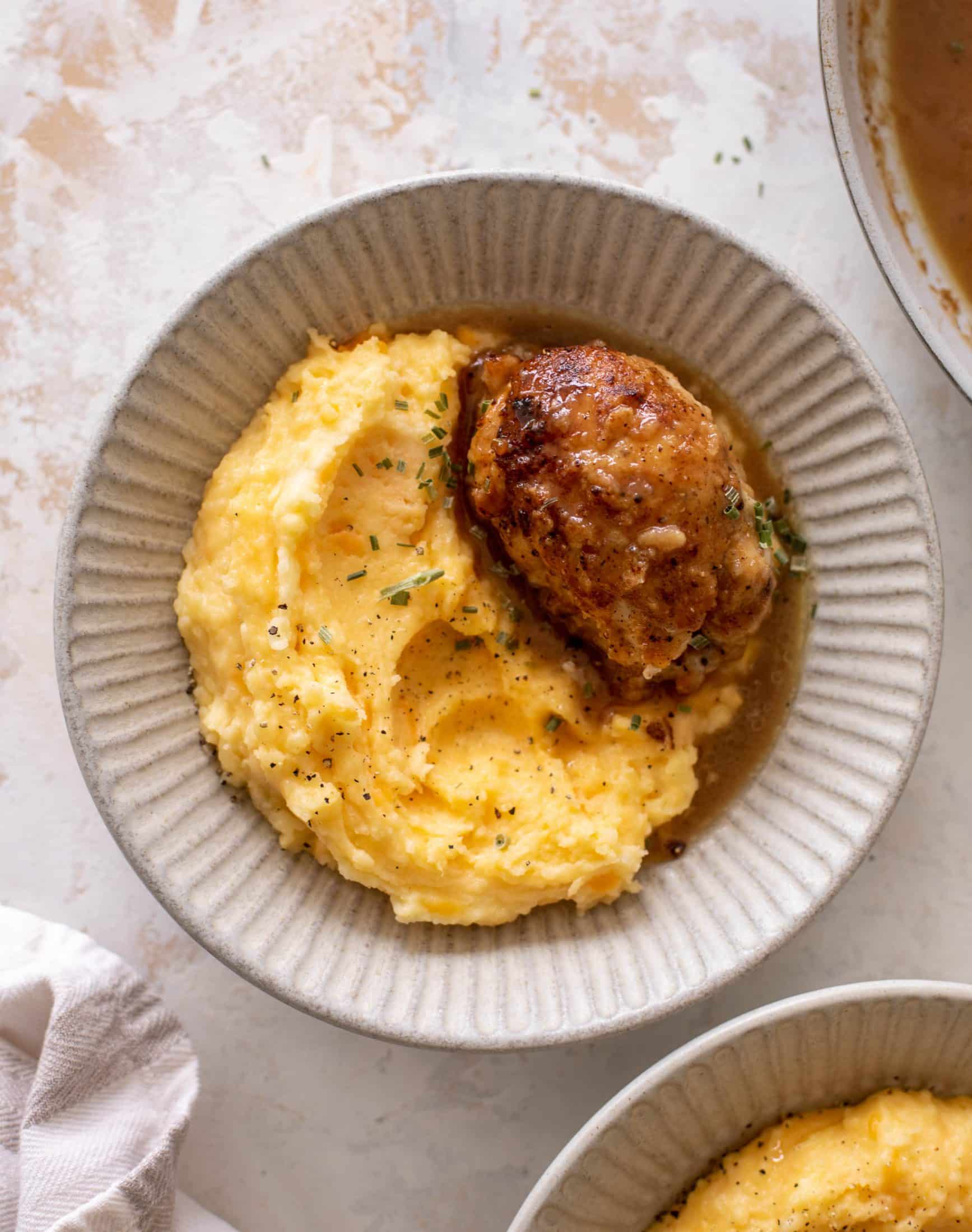 sticky cider chicken with cheddar mashed potatoes
