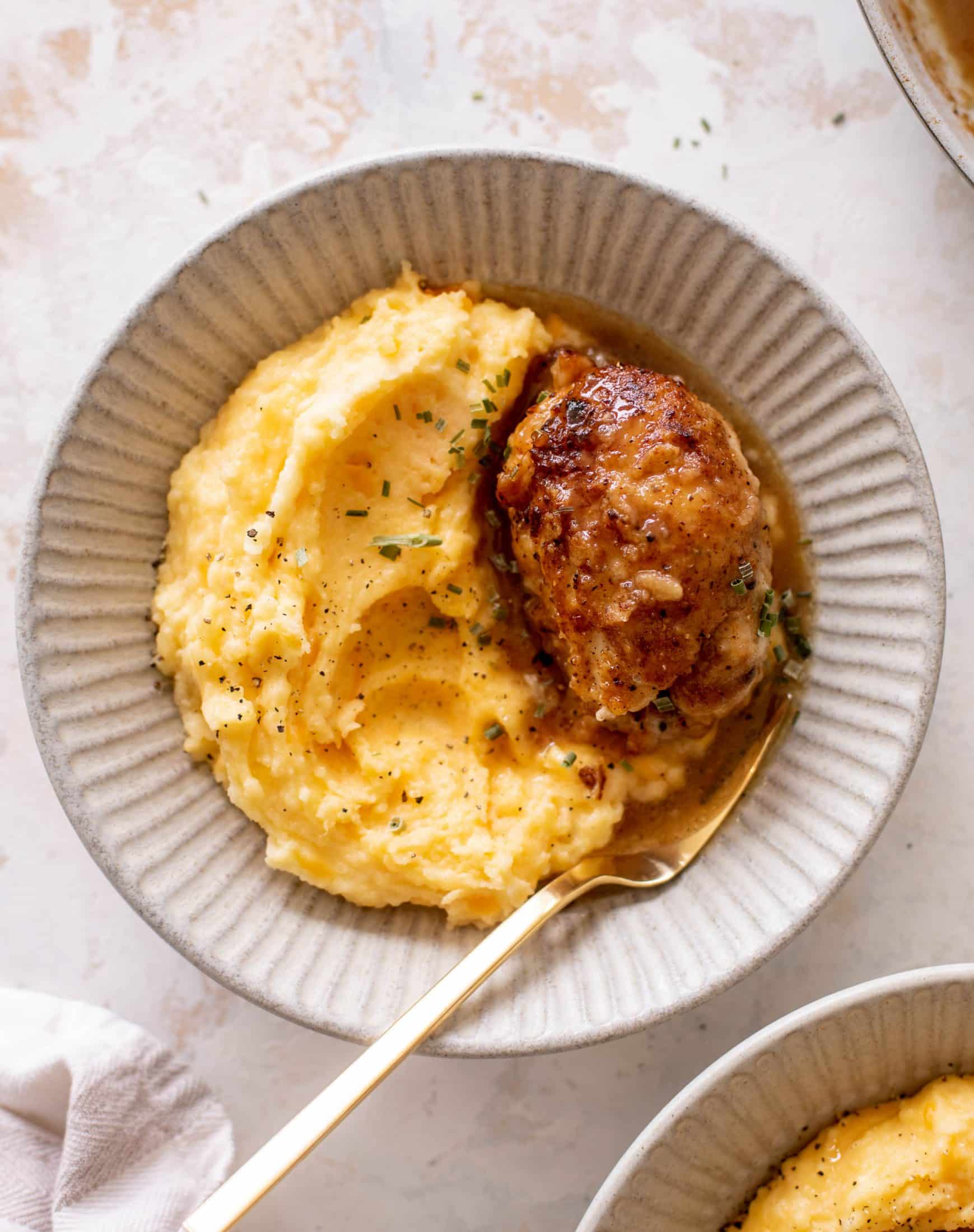 sticky cider chicken with cheddar mashed potatoes