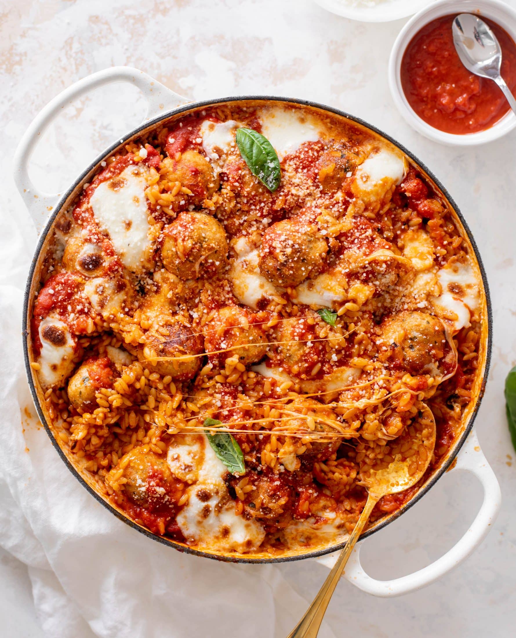 one pot chicken parm meatballs and orzo