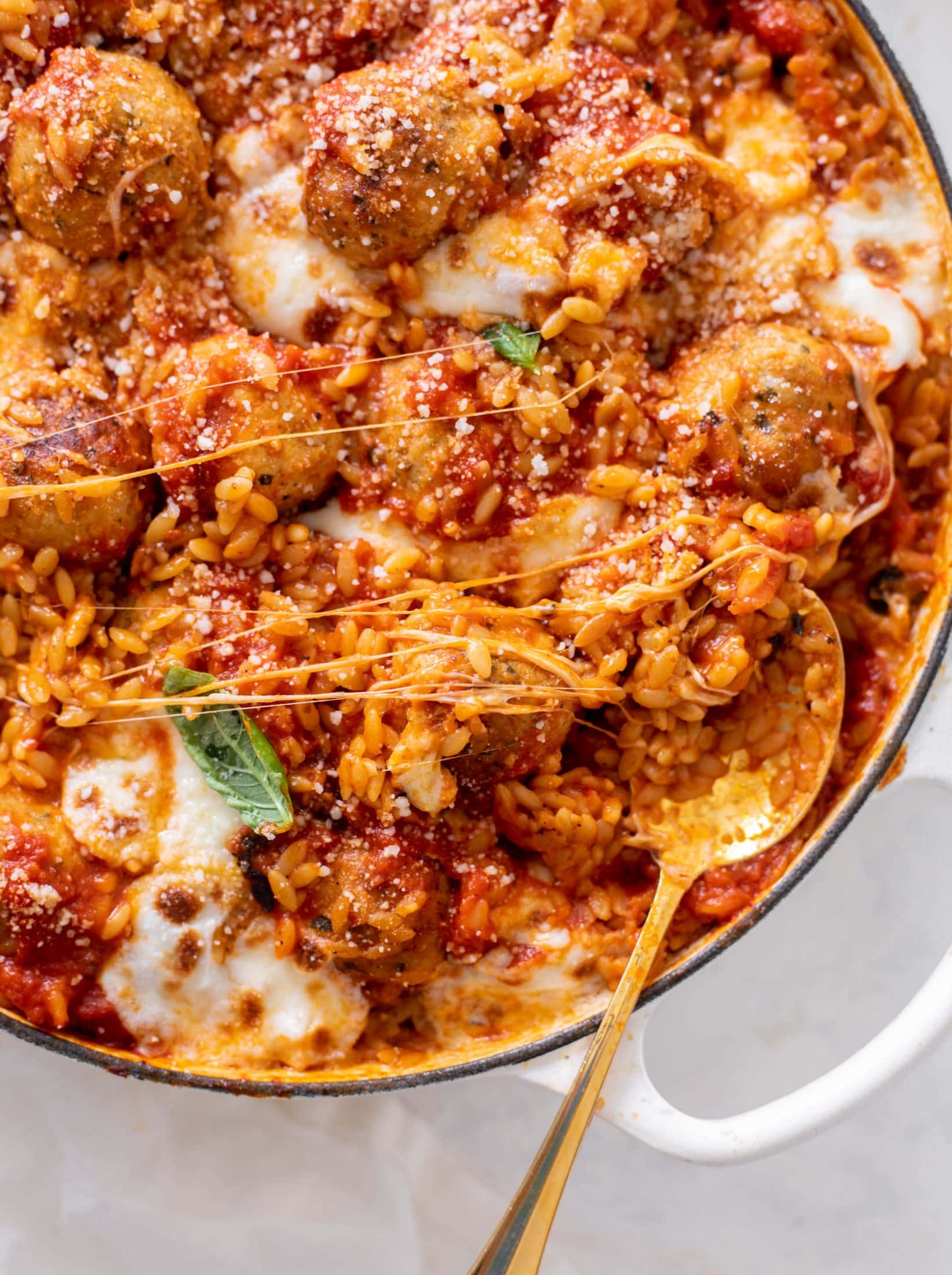 one pot chicken parm meatballs and orzo