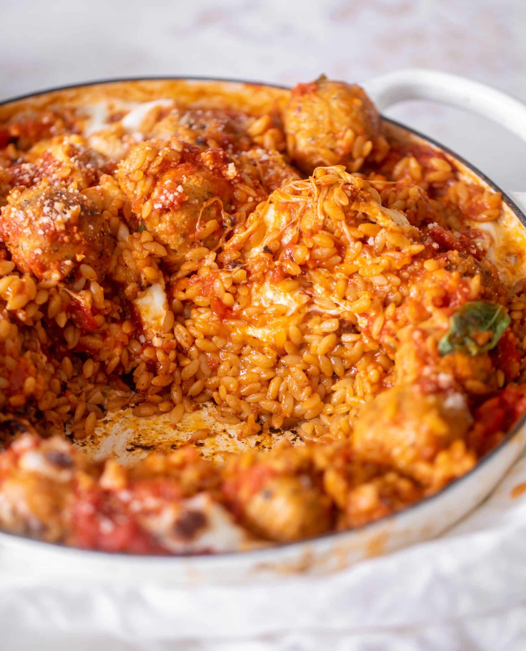 one pot chicken parm meatballs and orzo