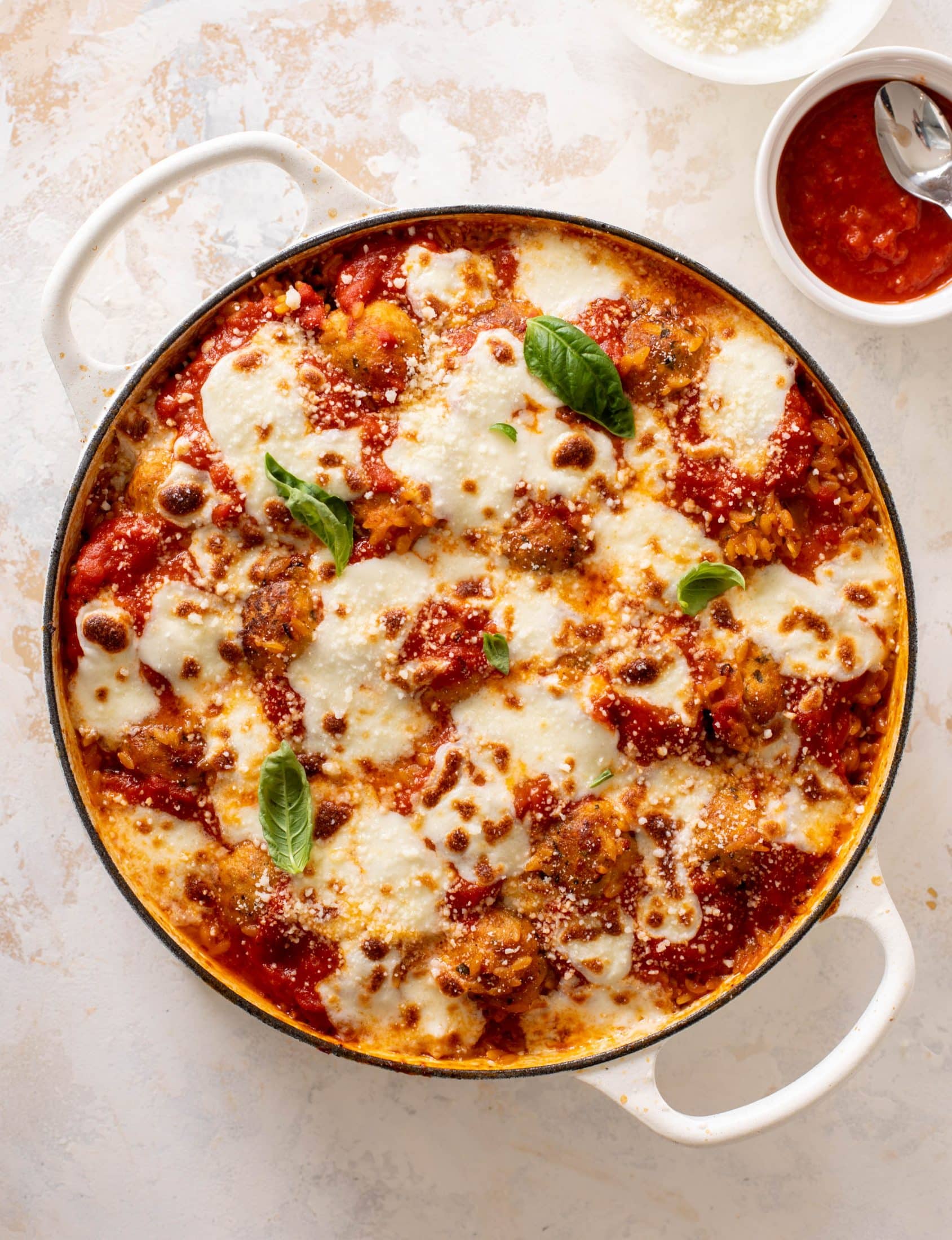 one pot chicken parm meatballs and orzo