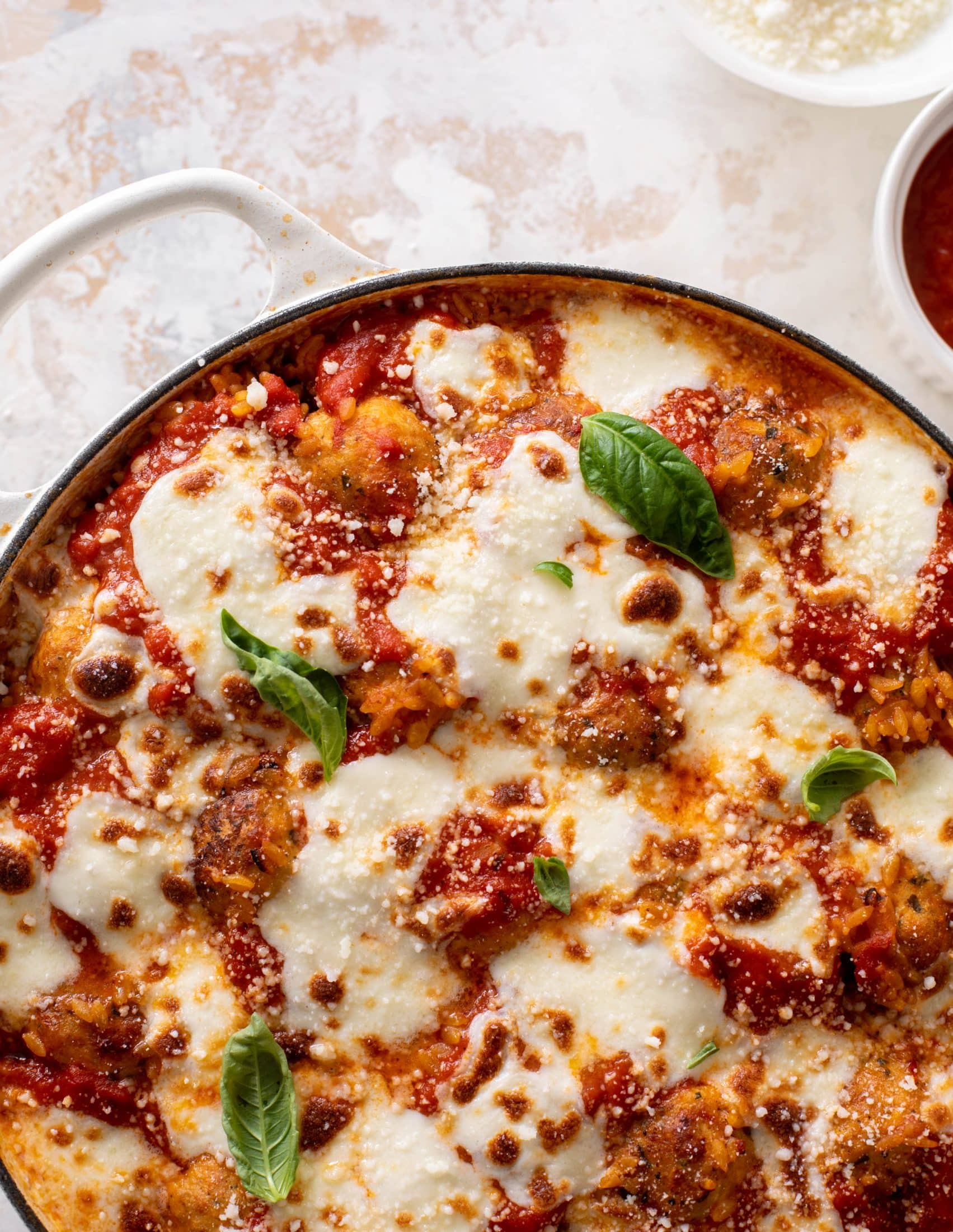 one pot chicken parm meatballs and orzo