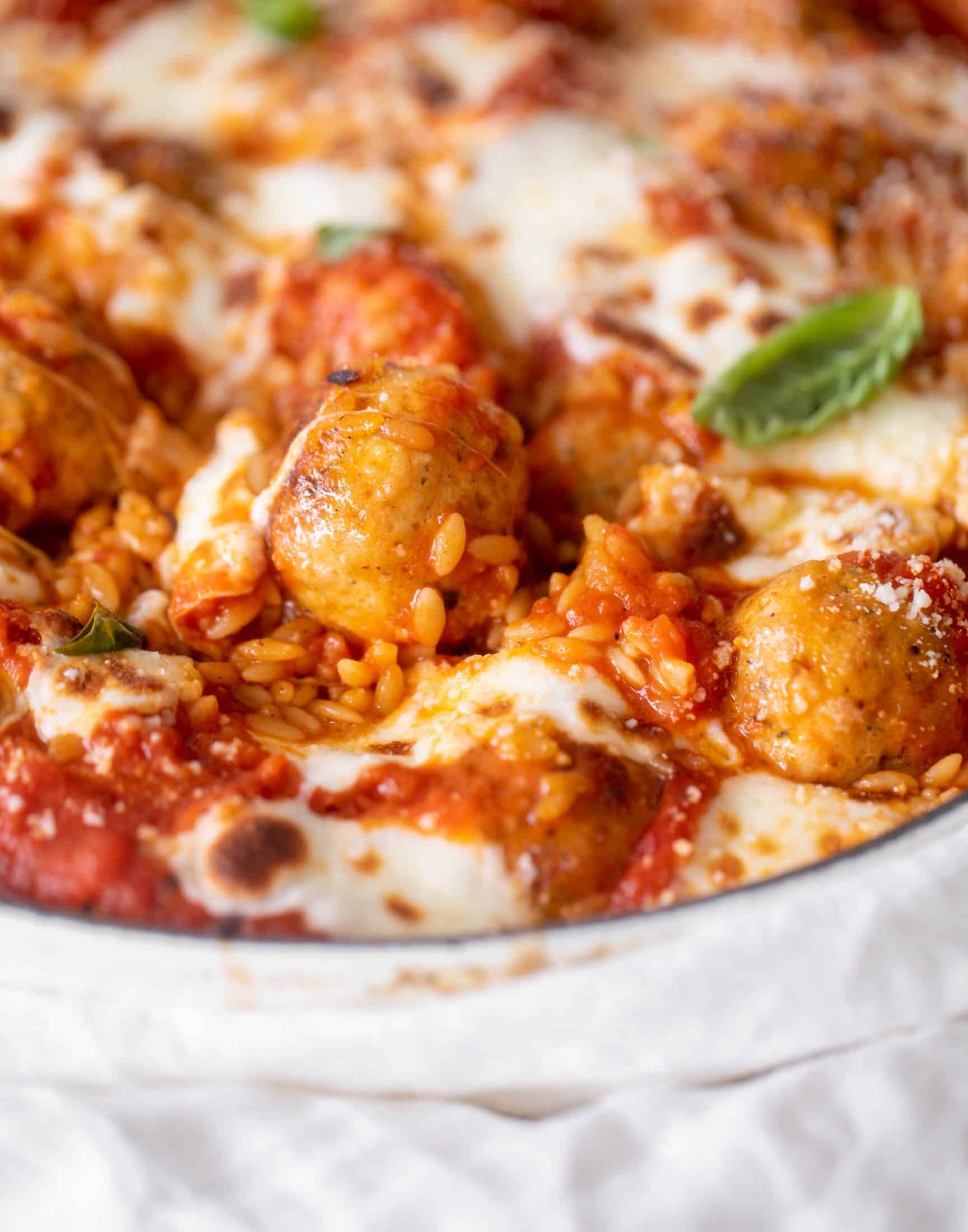 one pot chicken parm meatballs and orzo