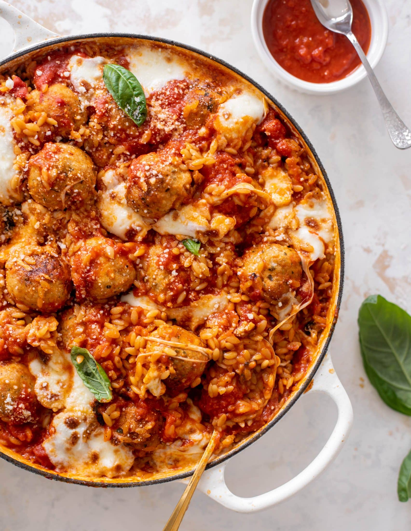 one pot chicken parm meatballs and orzo