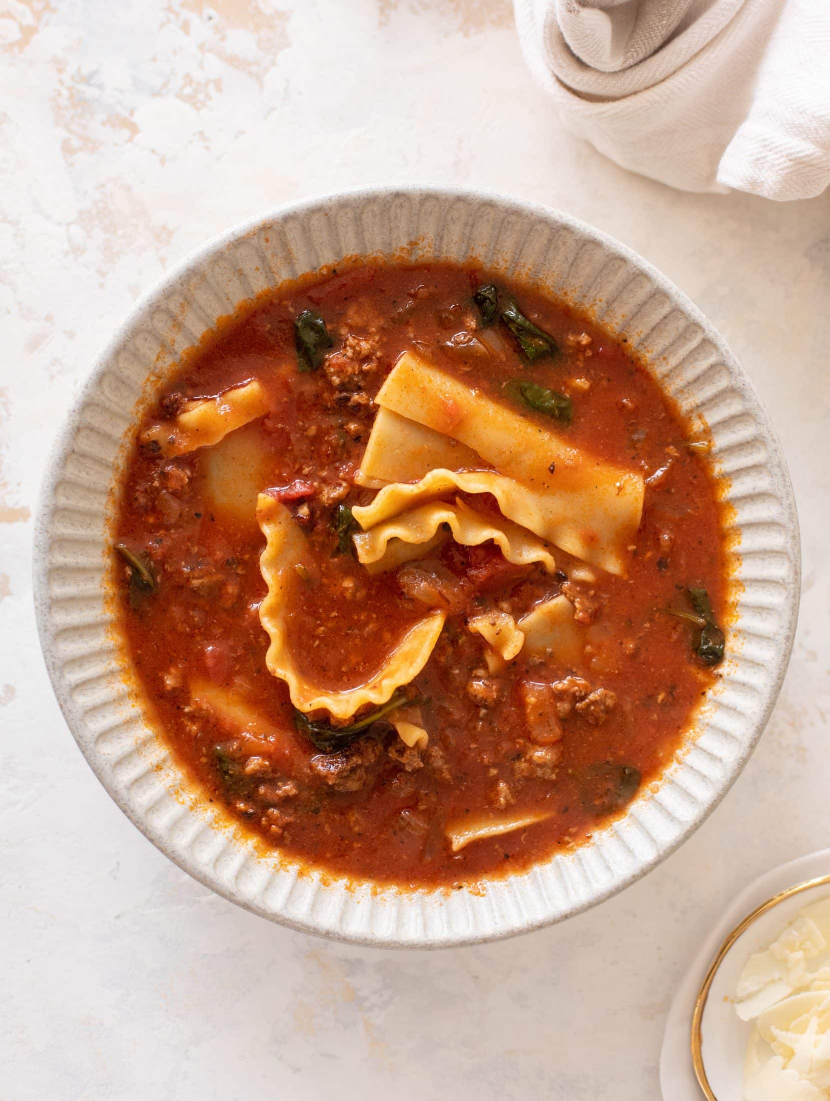 lasagna soup with cheesy ricotta toasts