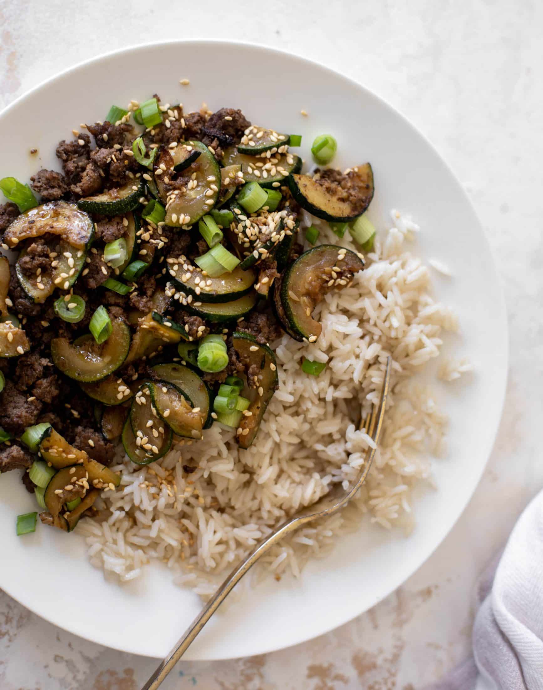 sesame beef zucchini stir fry