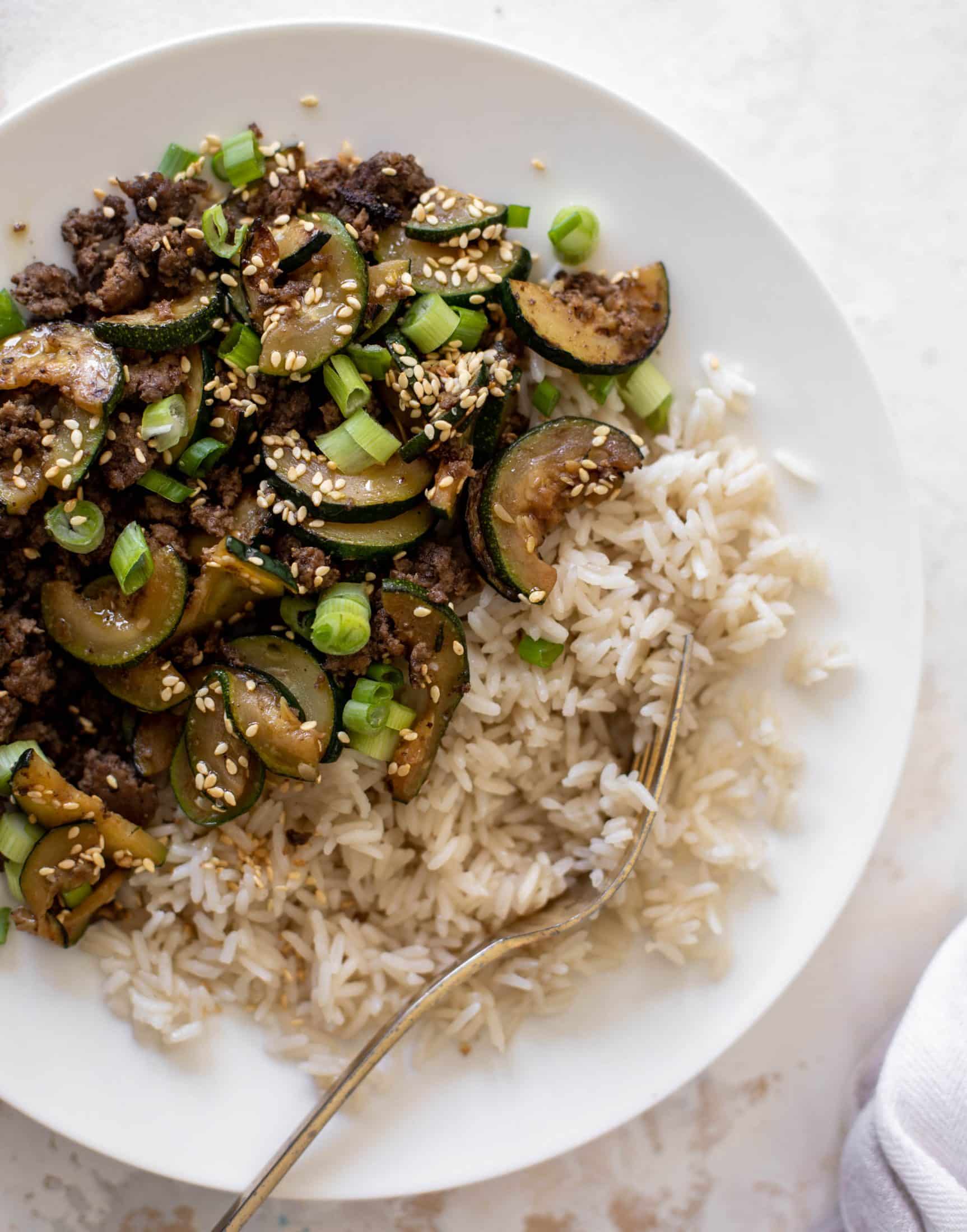 sesame beef zucchini stir fry