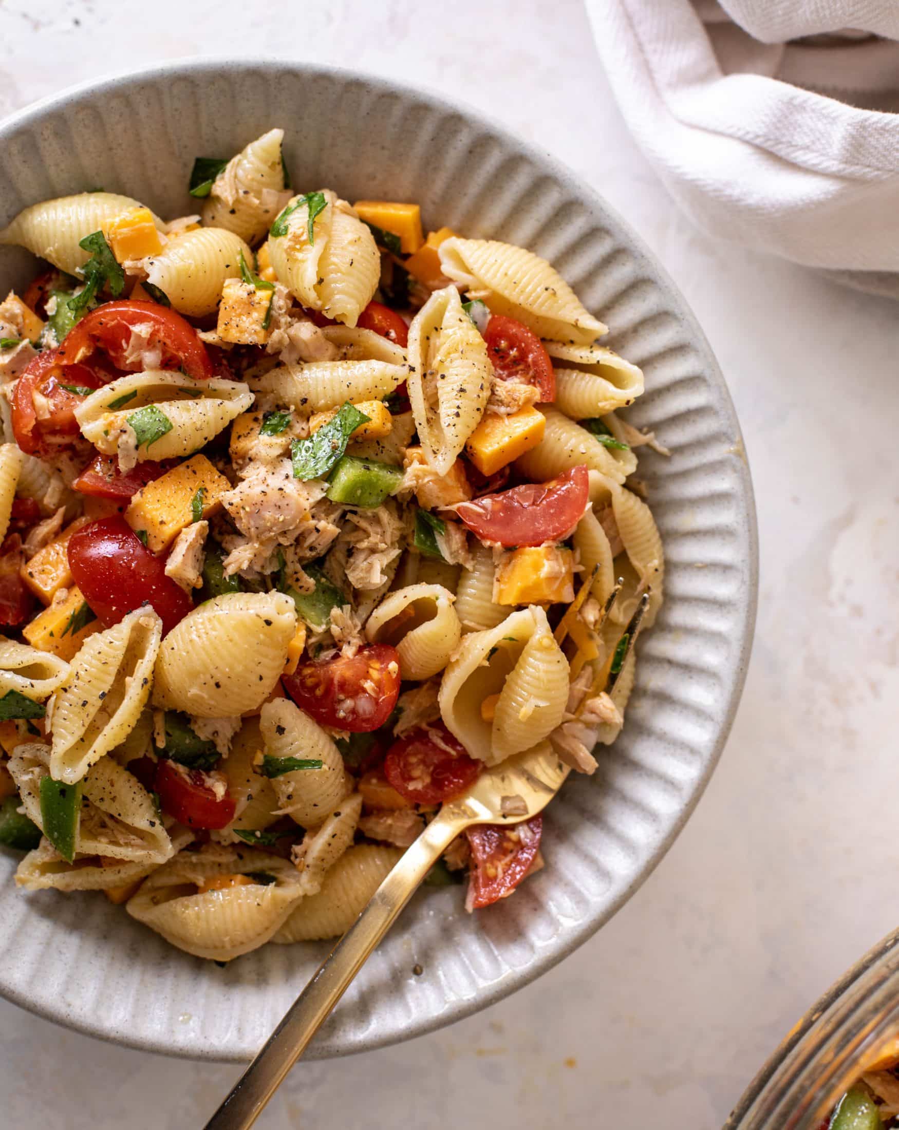 lunchtime tuna cheddar pasta salad