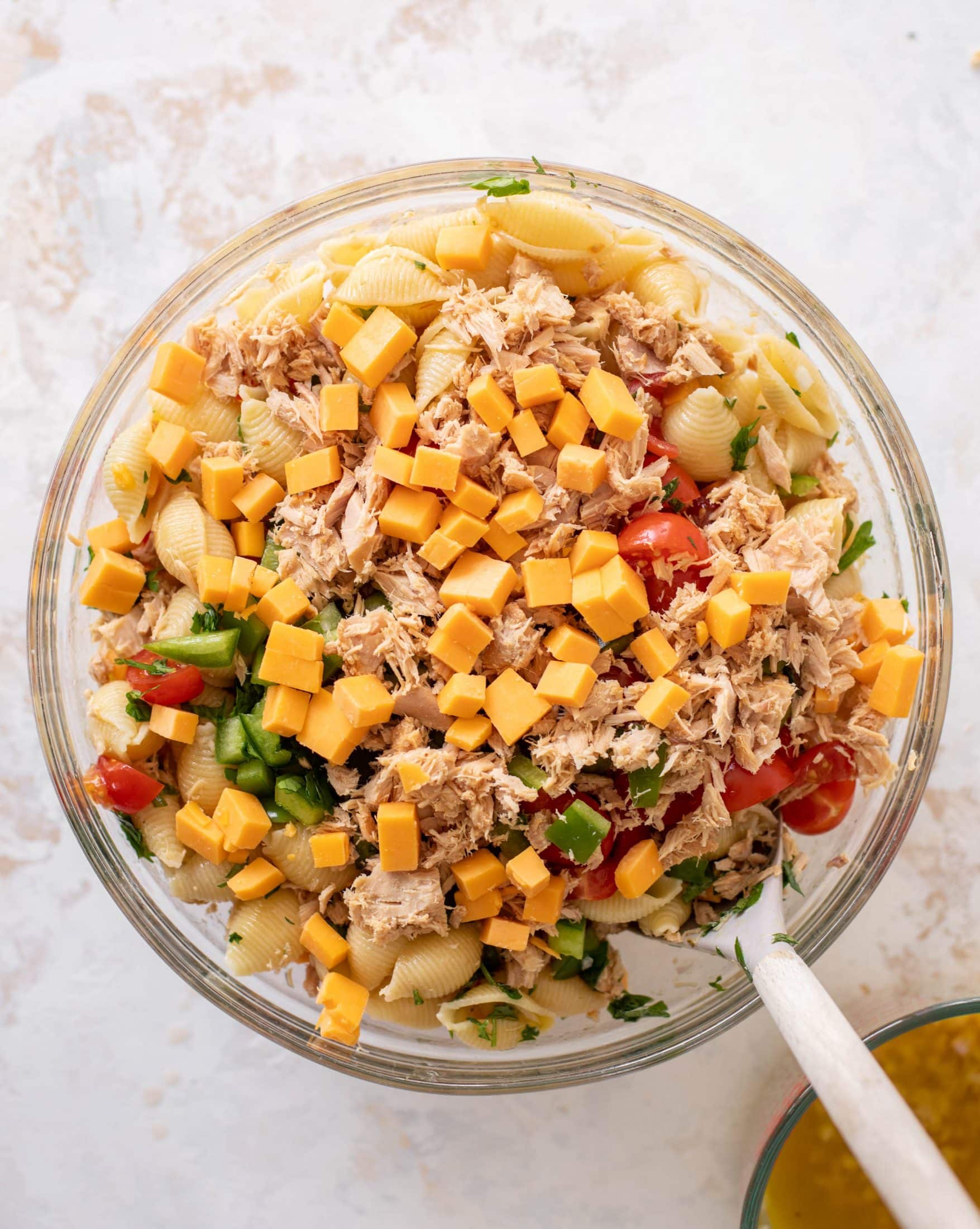 lunchtime tuna cheddar pasta salad