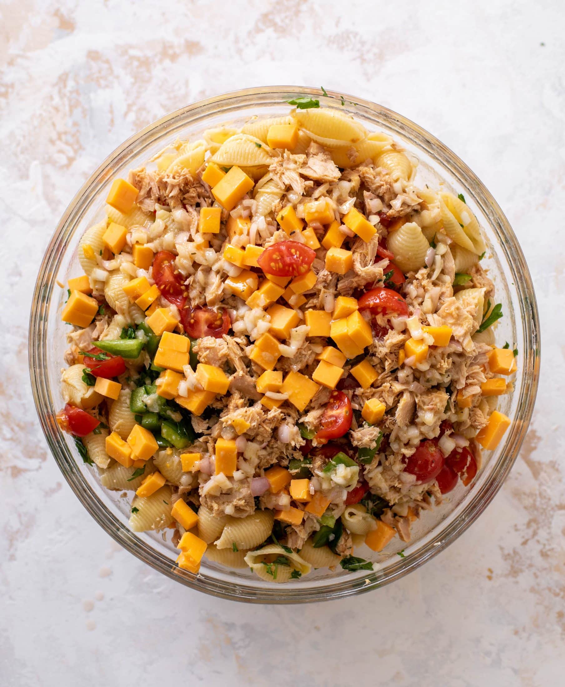 lunchtime tuna cheddar pasta salad
