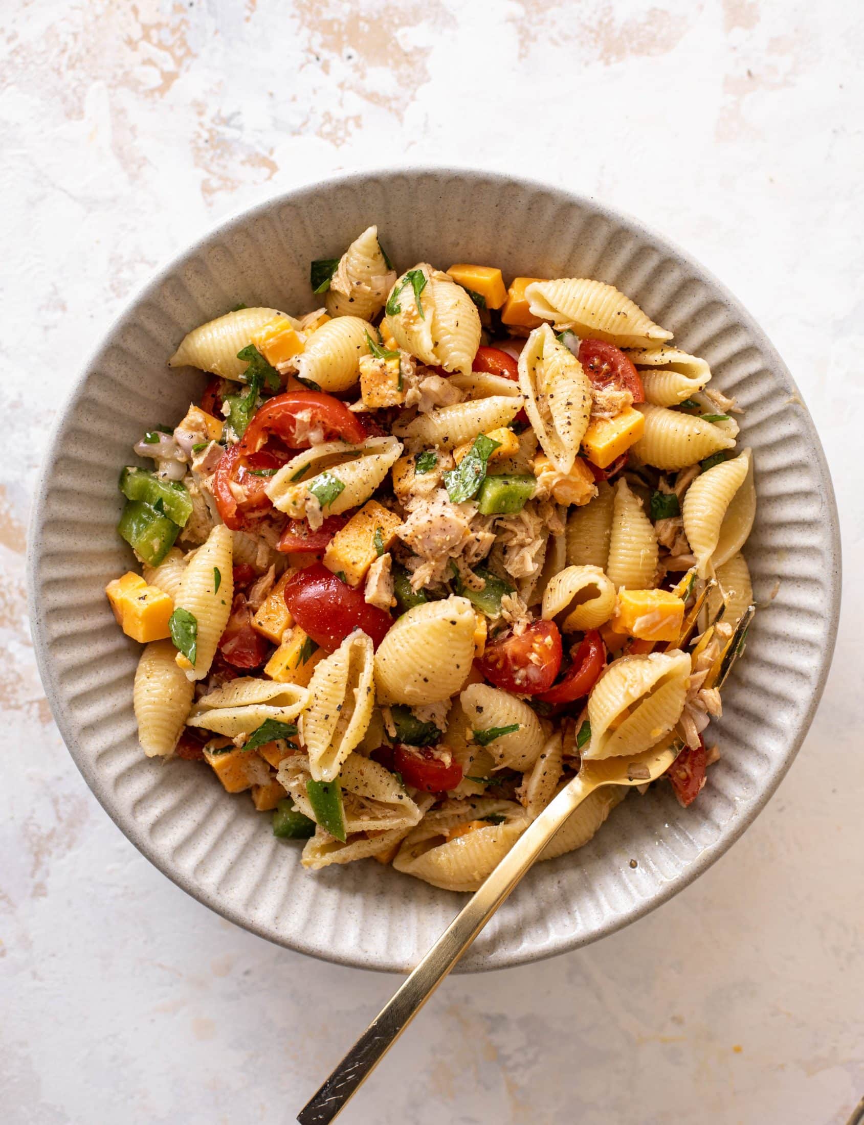lunchtime tuna cheddar pasta salad